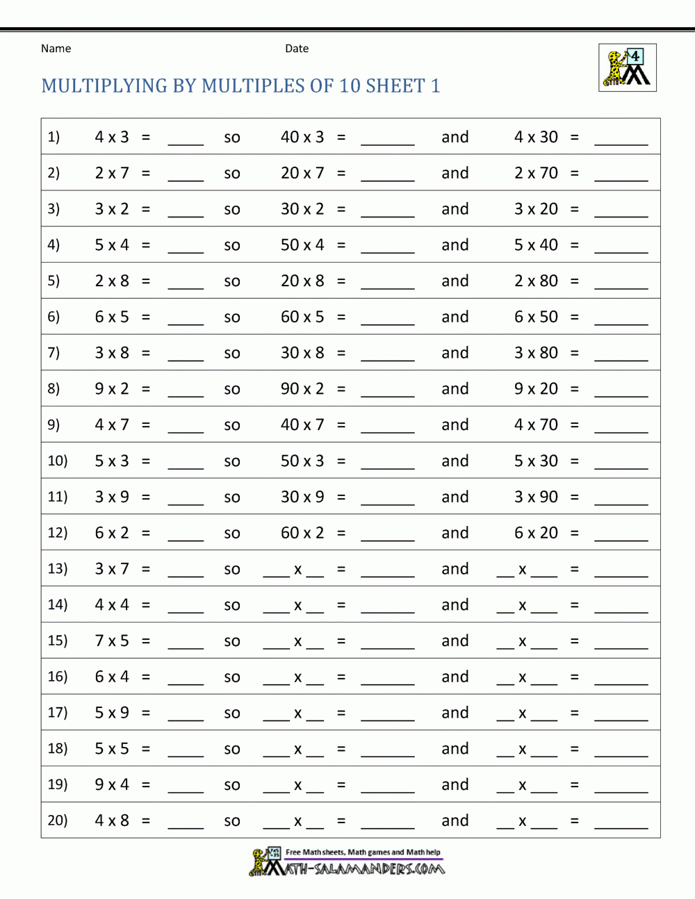 Multiplying By Multiples Of 10 Multiplying By Multiples Of 10