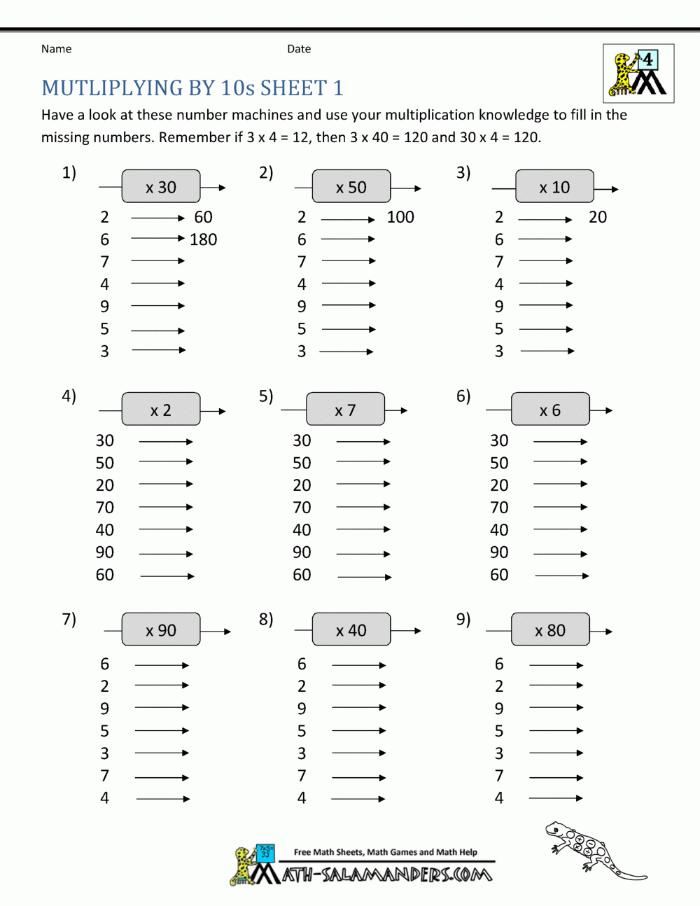 Multiplying By Multiples Of 10 Multiplying By Multiples Of 10