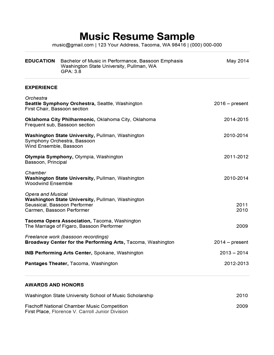 Music Resume Sample Writing Tips Resume Companion Music Resume Sample Writing Tips Resume Companion