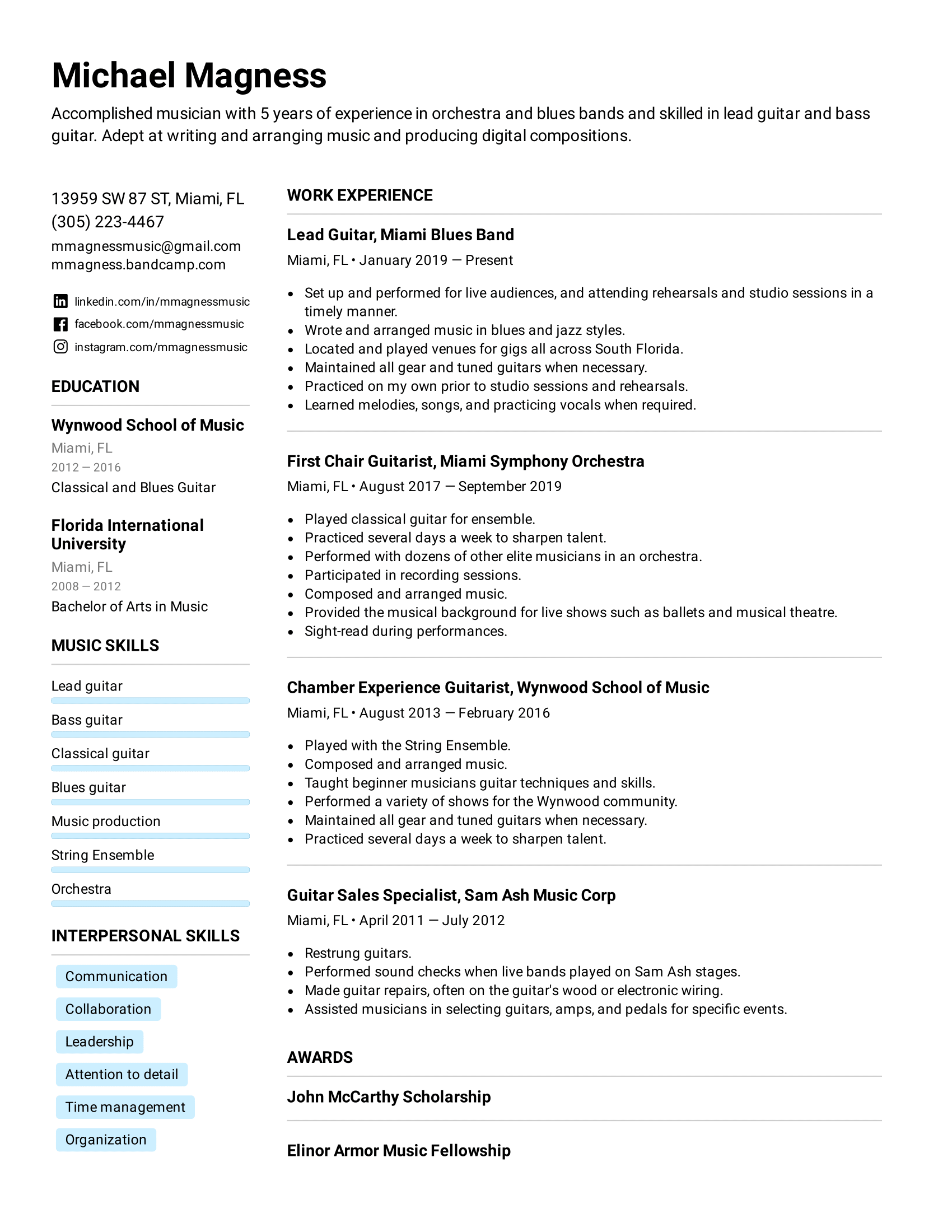 Musician Resume Example Writing Tips For 2025 Musician Resume Example Writing Tips For 2025