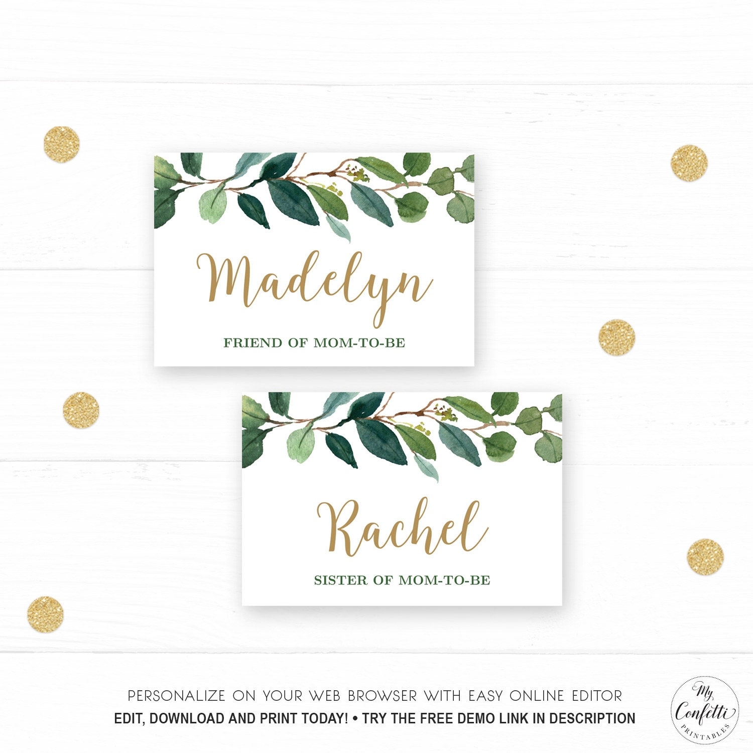 Name Label Or Name Badge Insert Printable Baby Shower Guest Name Tags Label Template Editable Greenery MCP813 MCP814 MCP815 CJB Etsy