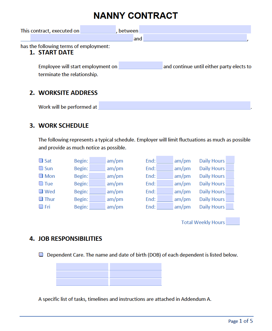Nanny Contract Template PDF