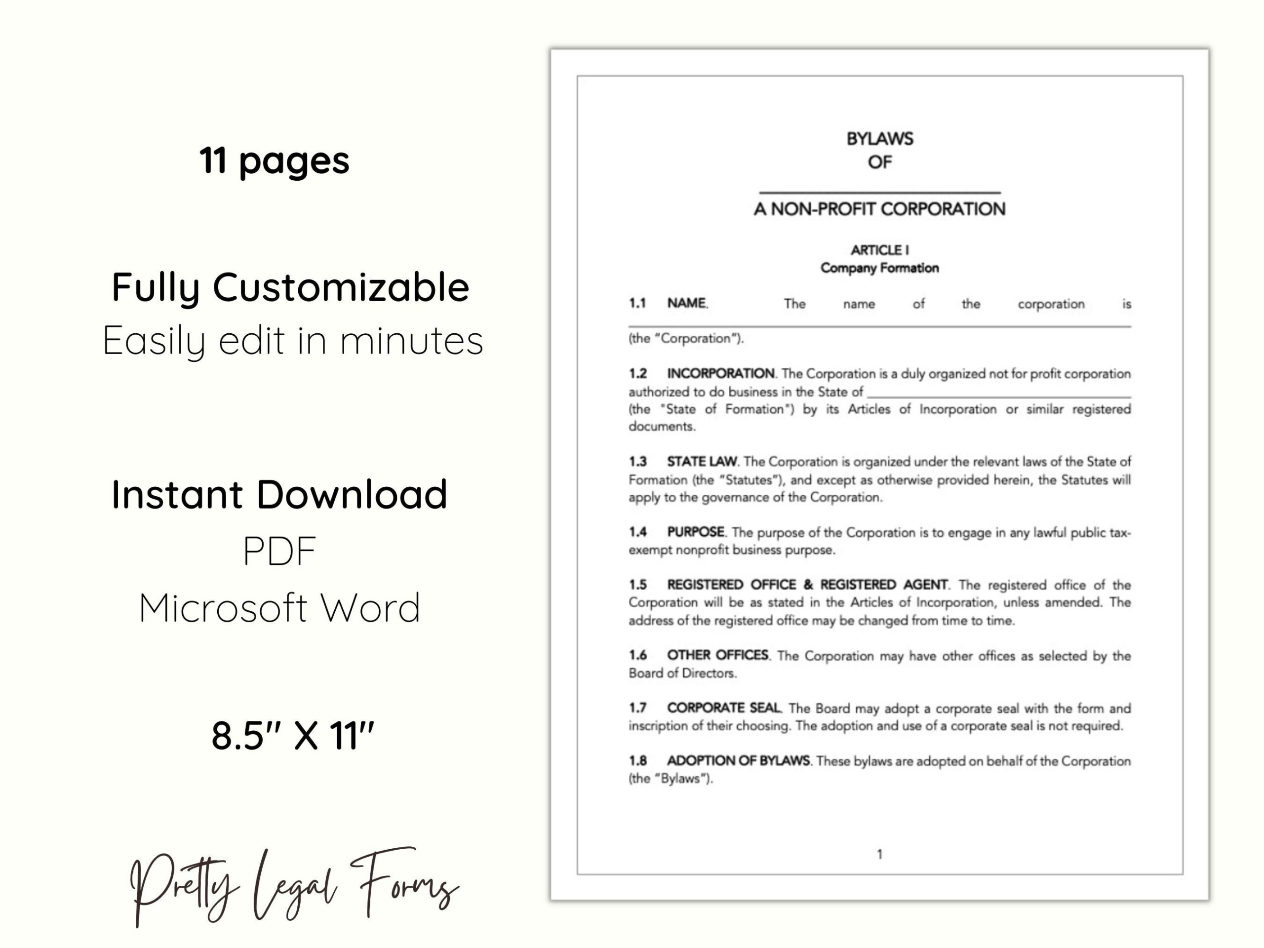Non Profit Bylaws Template Not For Profit Corporation Bylaws Form Editable Non Profit Documents 501c3 Bylaws Non profit 501 c 3 Byalws Etsy