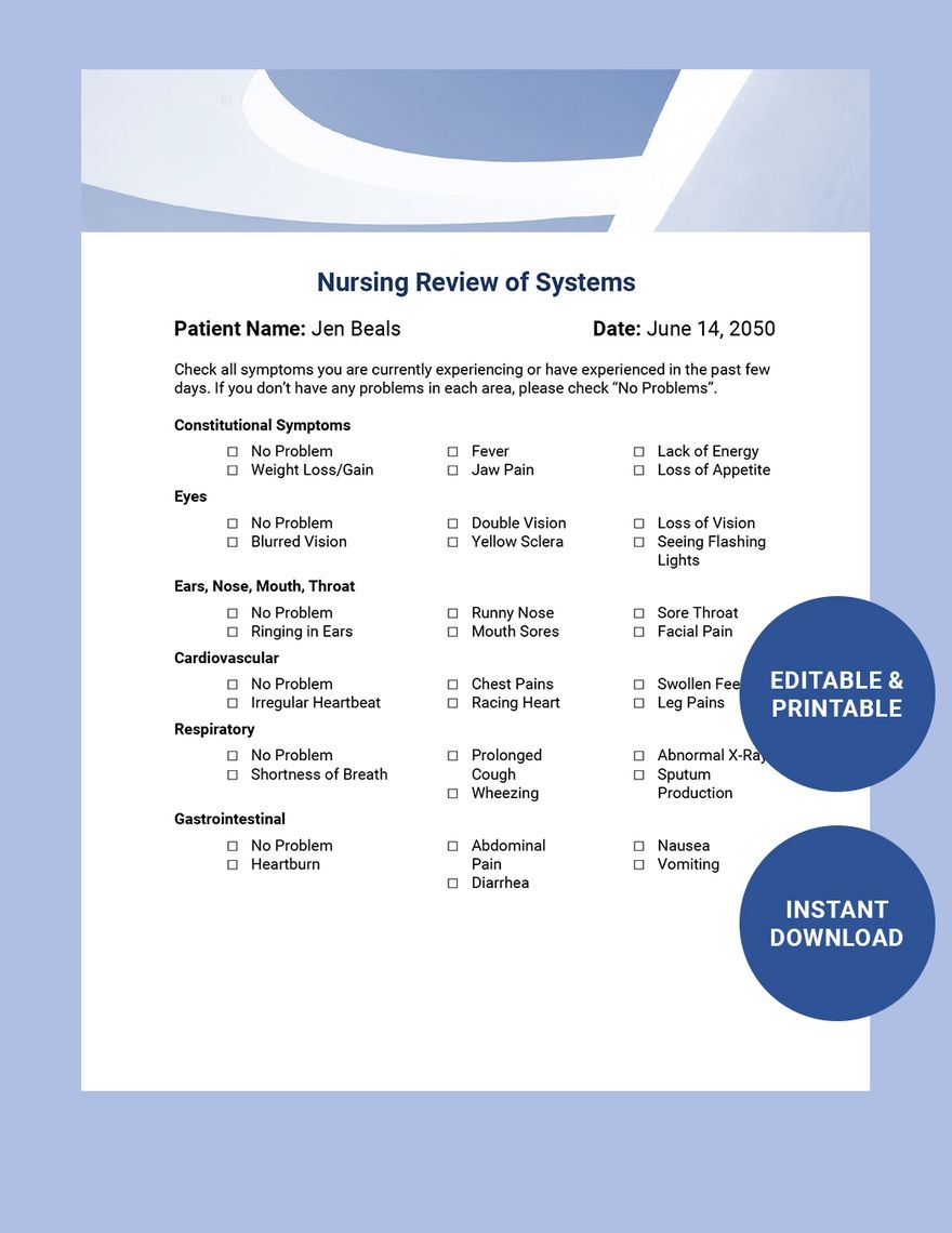 Nursing Review Of Systems Template In Word PDF Google Docs Download Template