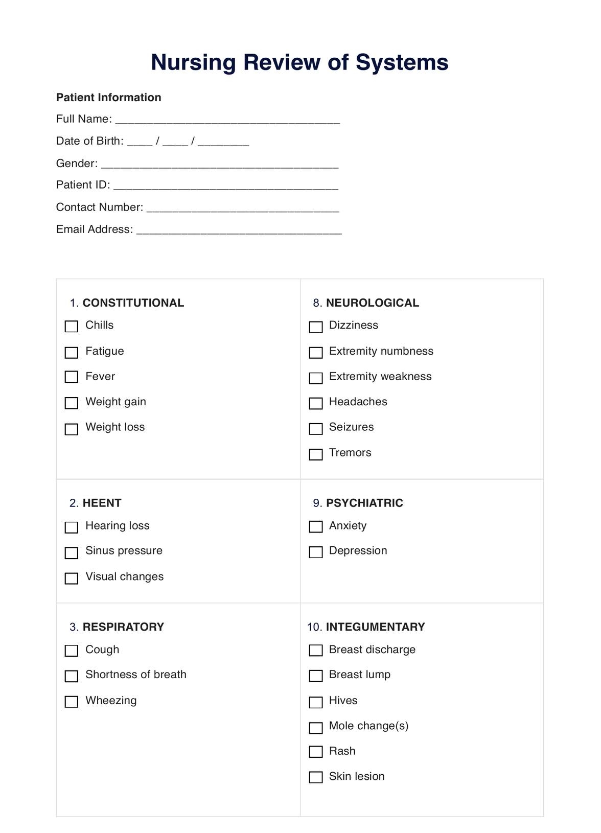 Nursing Review Of Systems