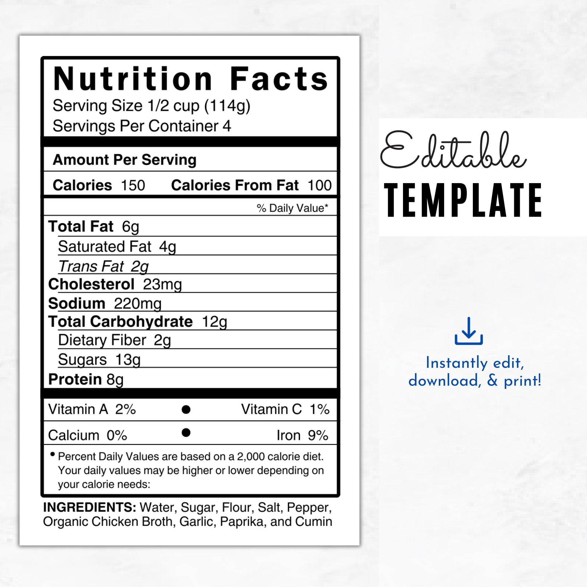 Nutrition Facts Editable Nutrition Label Nutritional SVG PNG Clip Art Custom Nutritional Facts Template Etsy