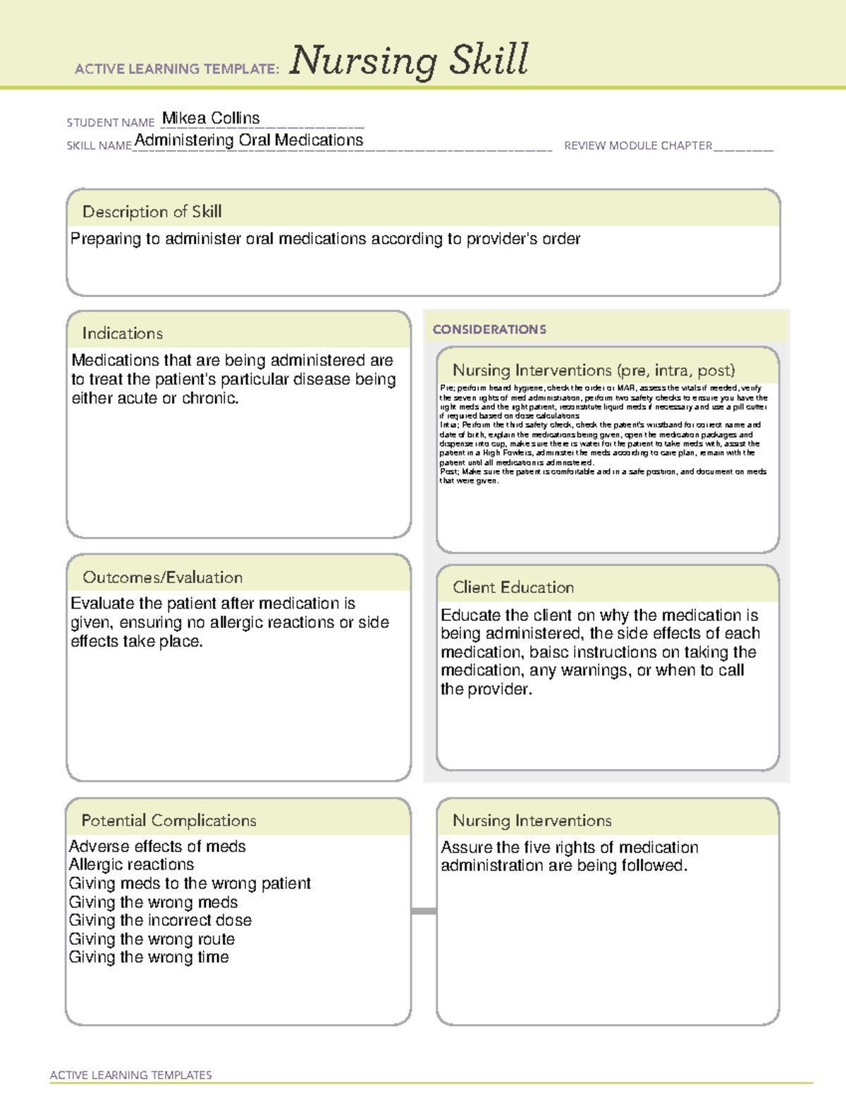 Oral Medications Administration Active Learning Template NUR 101 Studocu