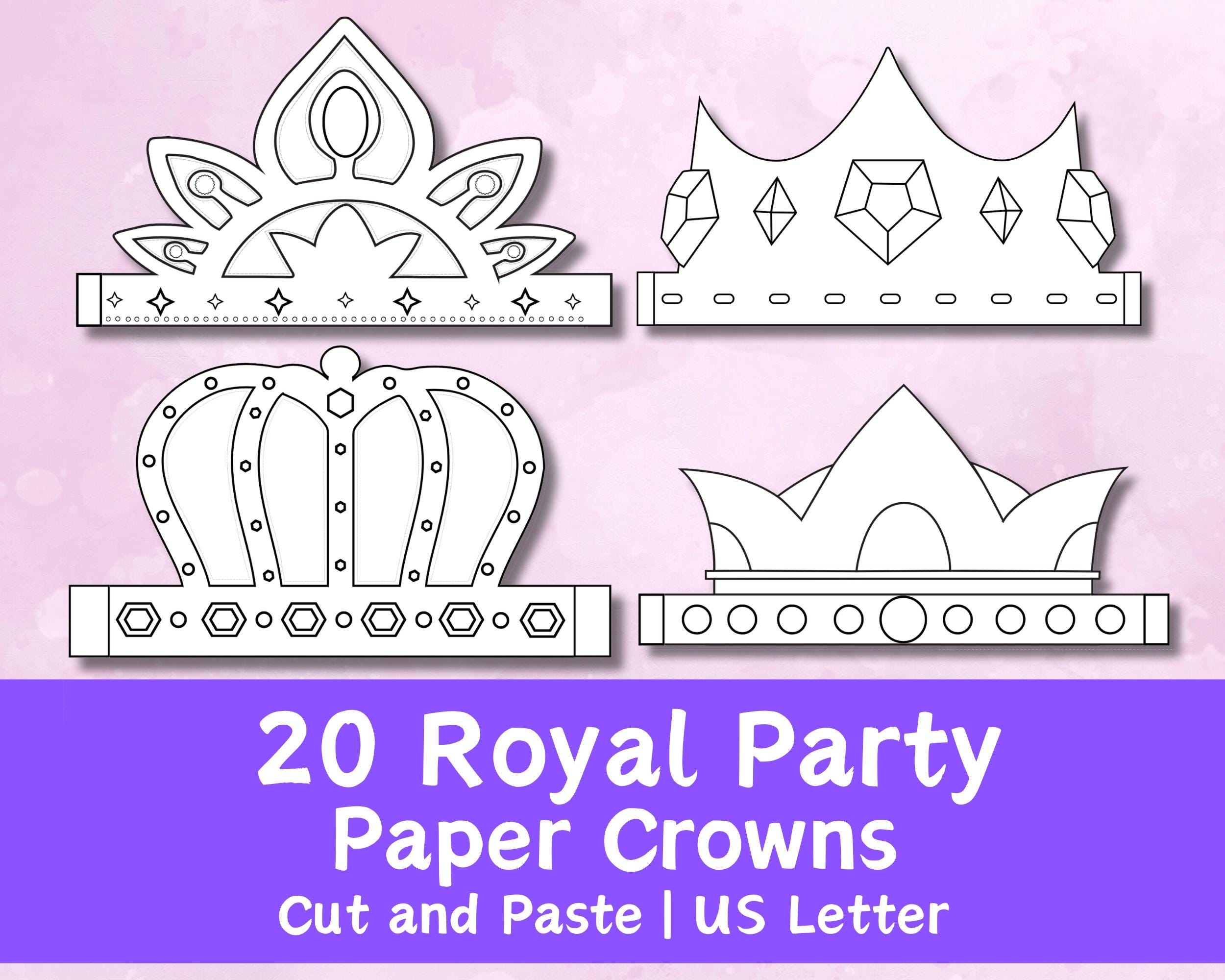 Paper Crown Craft King Queen Hat Coloring Princess Royal Celebration Party Bag Filler Prince Dress up Role Play Color Printable Activity Etsy