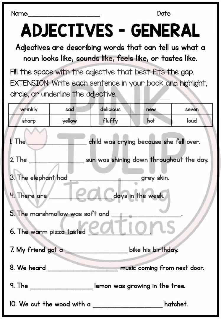 Parts Of Speech Fill The Blanks Worksheets Etsy