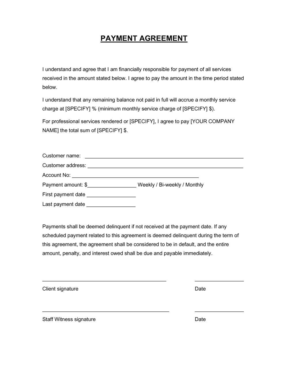 Payment Agreement Template Free Word PDF