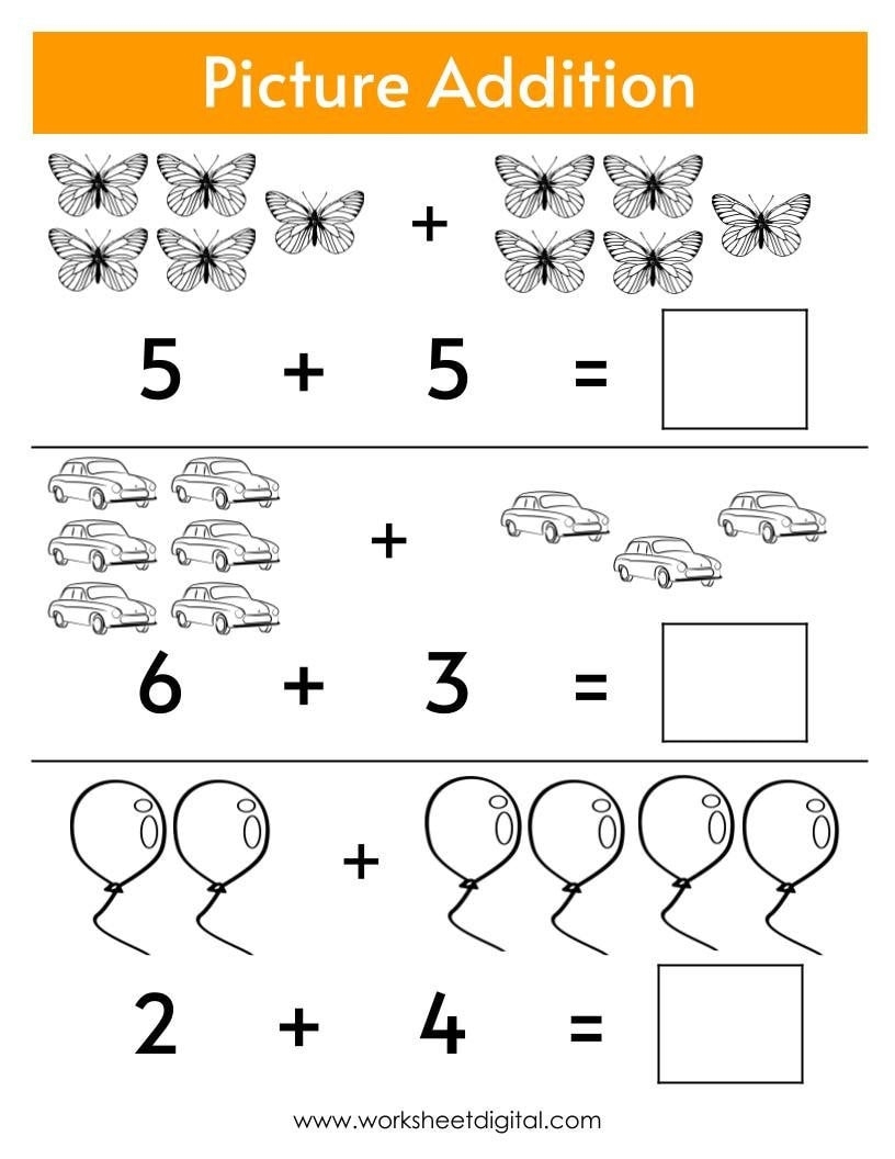 Picture Addition Worksheets Preschool Kindergarten Math printable Etsy Israel