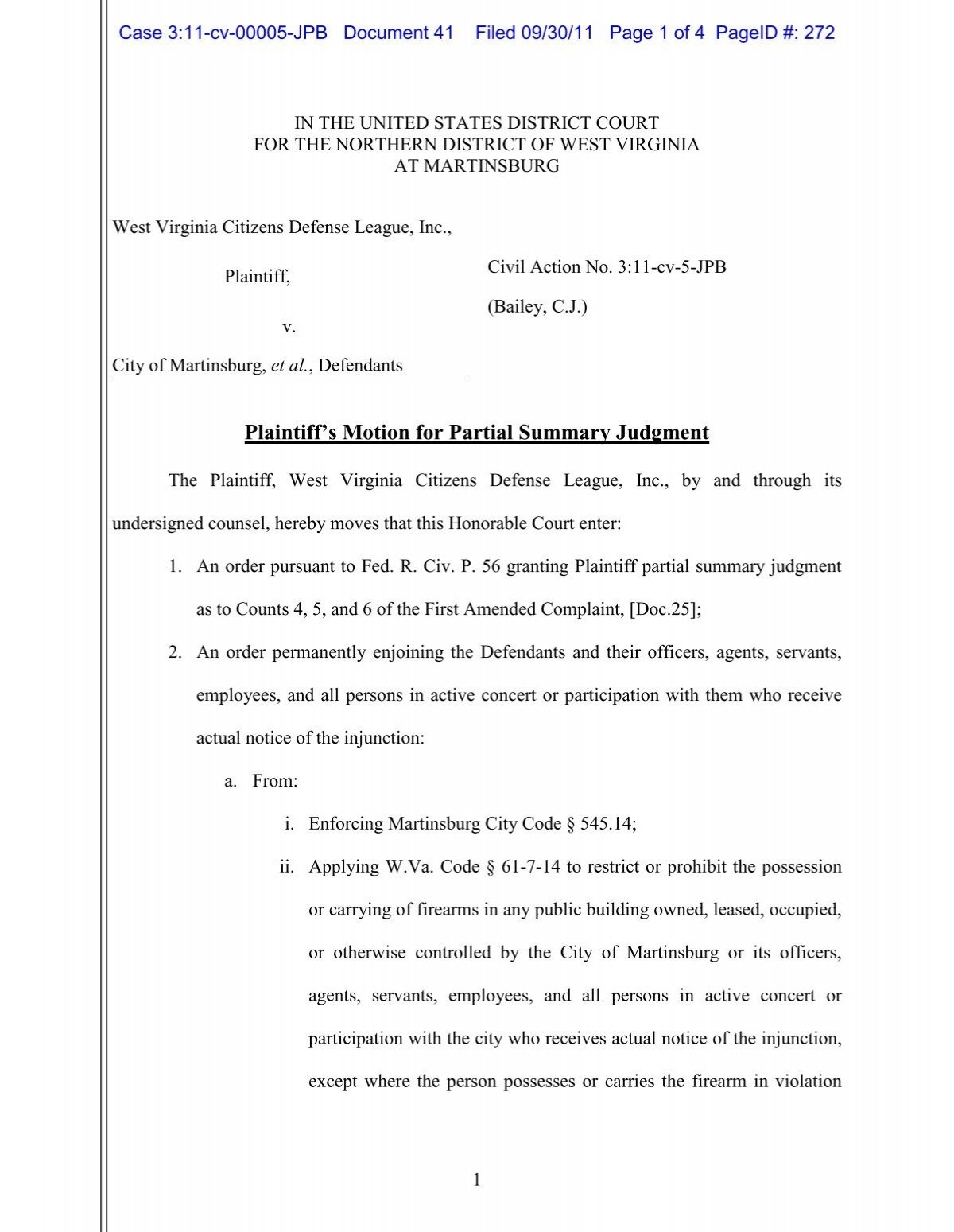 Plaintiff s Motion For Partial Summary Judgment West Virginia Plaintiff s Motion For Partial Summary Judgment West Virginia