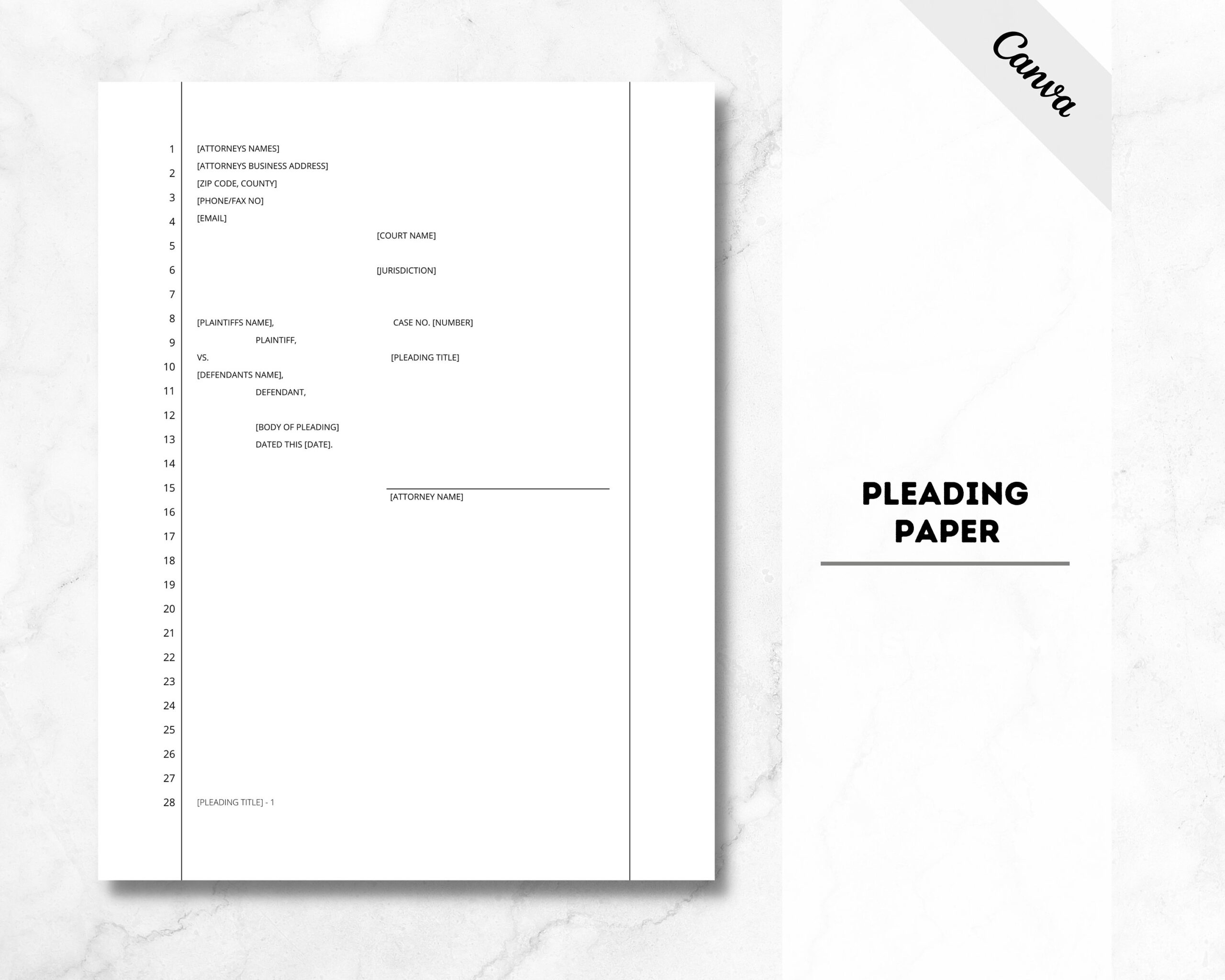 Pleading Paper Pleading Paper Template Editable PDF Instant Download Legal Form Etsy