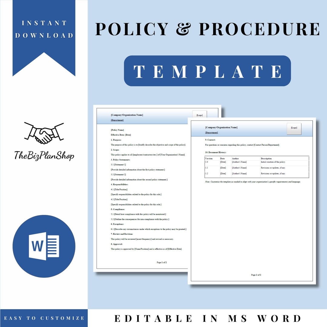 Policy Procedure Template And Guide Editable In MS Word Instant Download US Letter Size Etsy Policy Procedure Template And Guide Editable In MS Word Instant Download US Letter Size Etsy