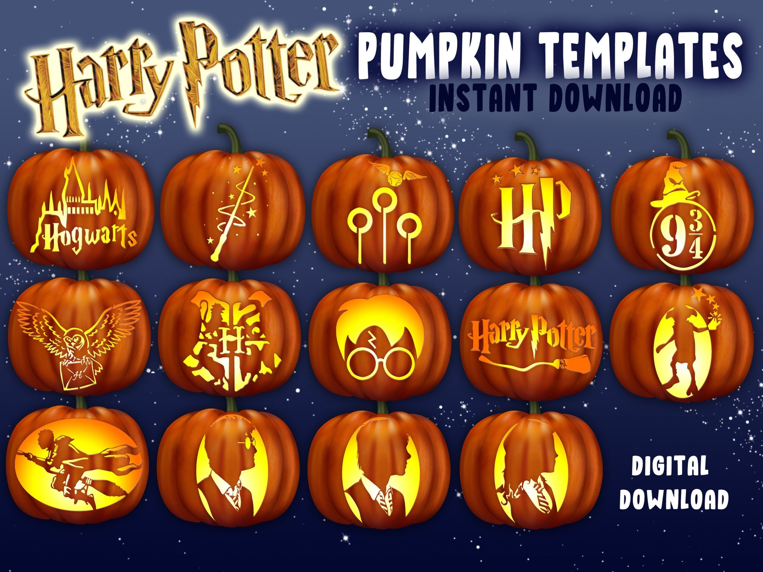 Potter Pumpkin Carving Stencils A4 Jack O Lantern Template Patterns Etsy