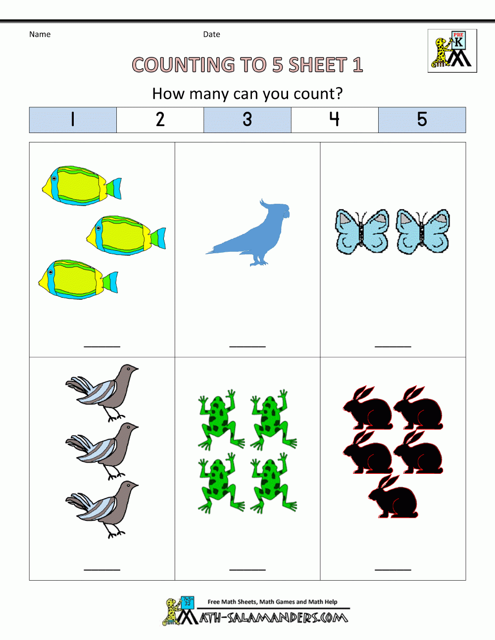 Preschool Counting Worksheets Counting To 5