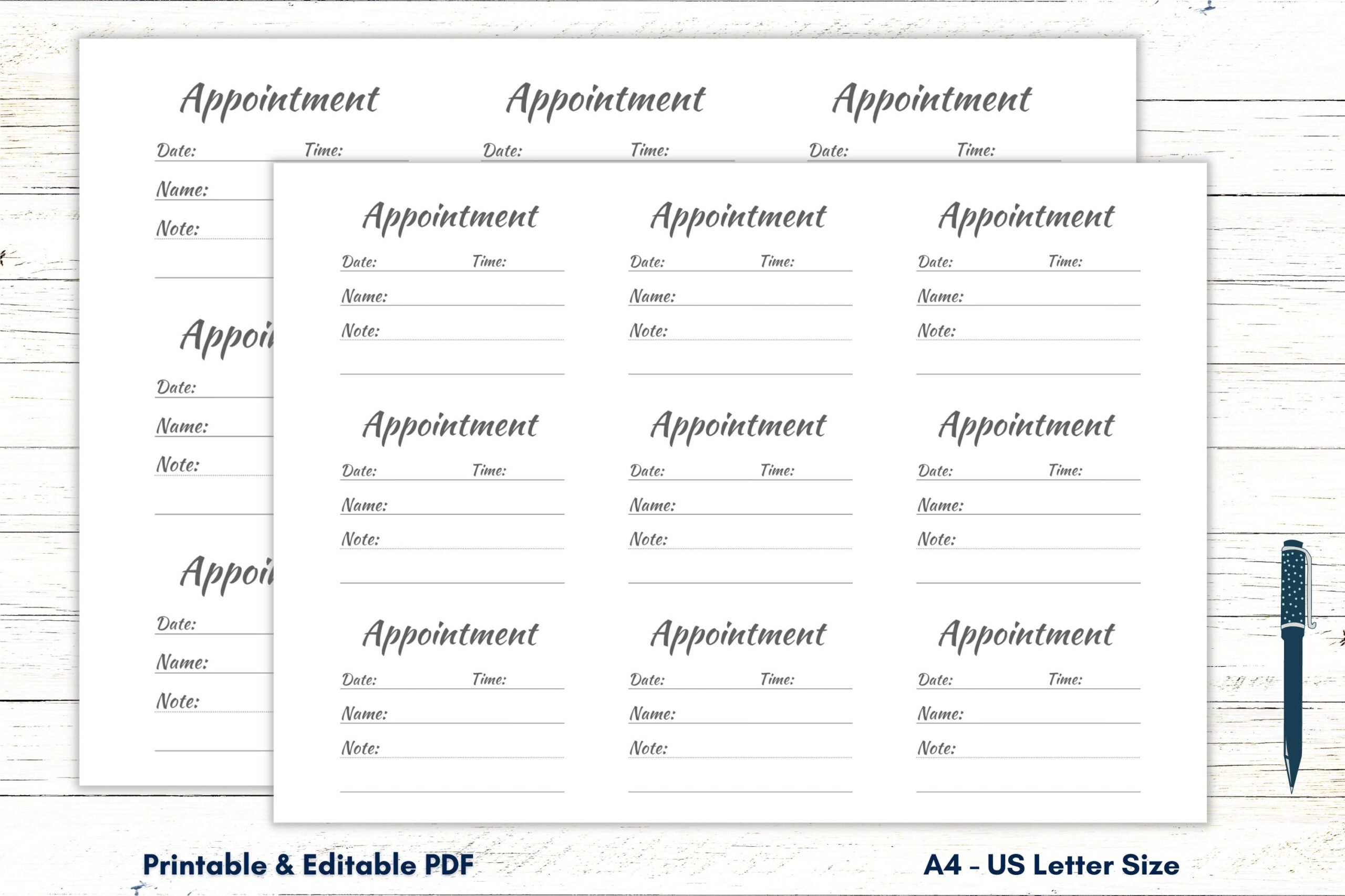 Printable Appointment Card Template Editable Reminder A4 US Letter PDF Etsy
