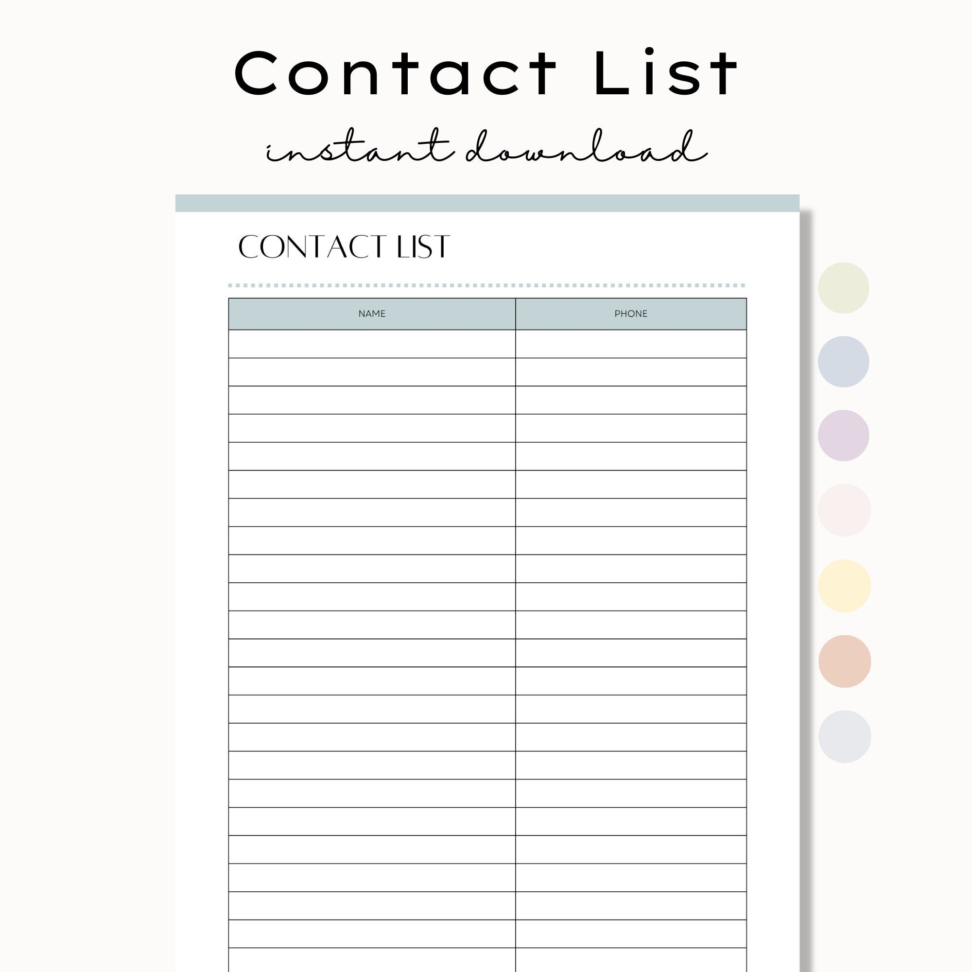 Printable Contact List Contact Sheet Phone Number List Address Book Sheet Contacts Page Template Name And Phone Number Contact List Etsy