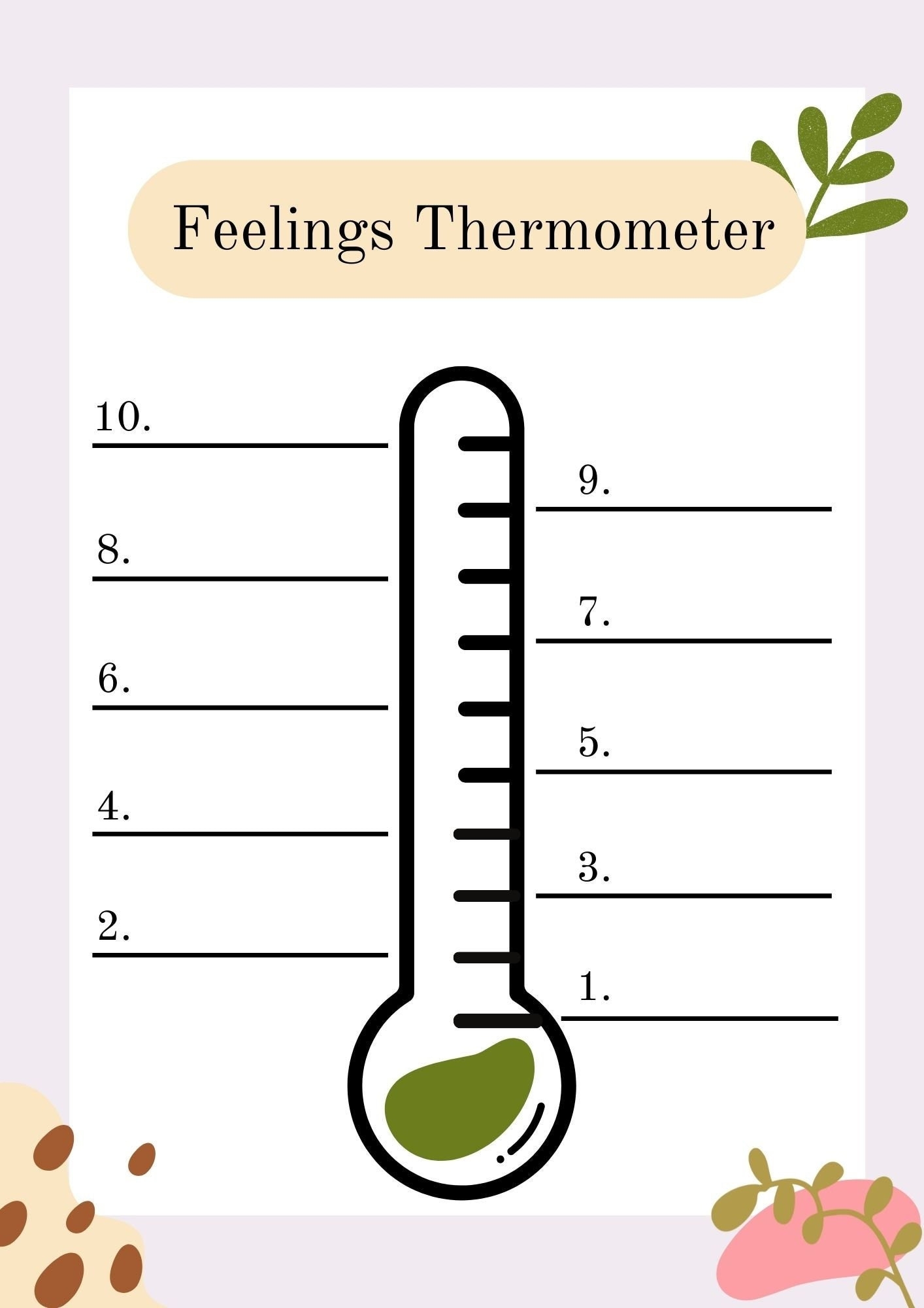 Printable Feelings Thermometer Worksheet Etsy Printable Feelings Thermometer Worksheet Etsy