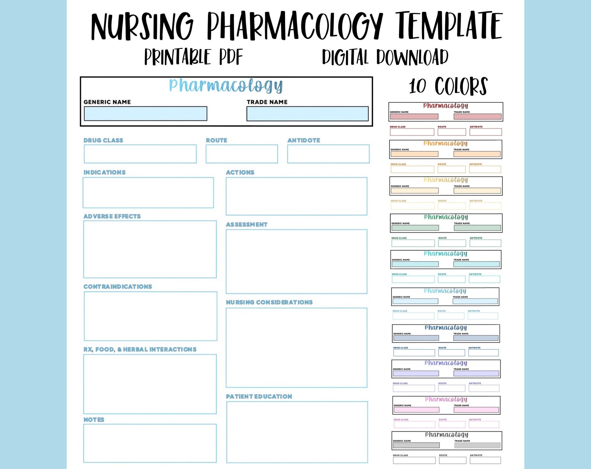 Printable Nursing Pharmacology Template Med Card Study Guide PDF Etsy New Zealand