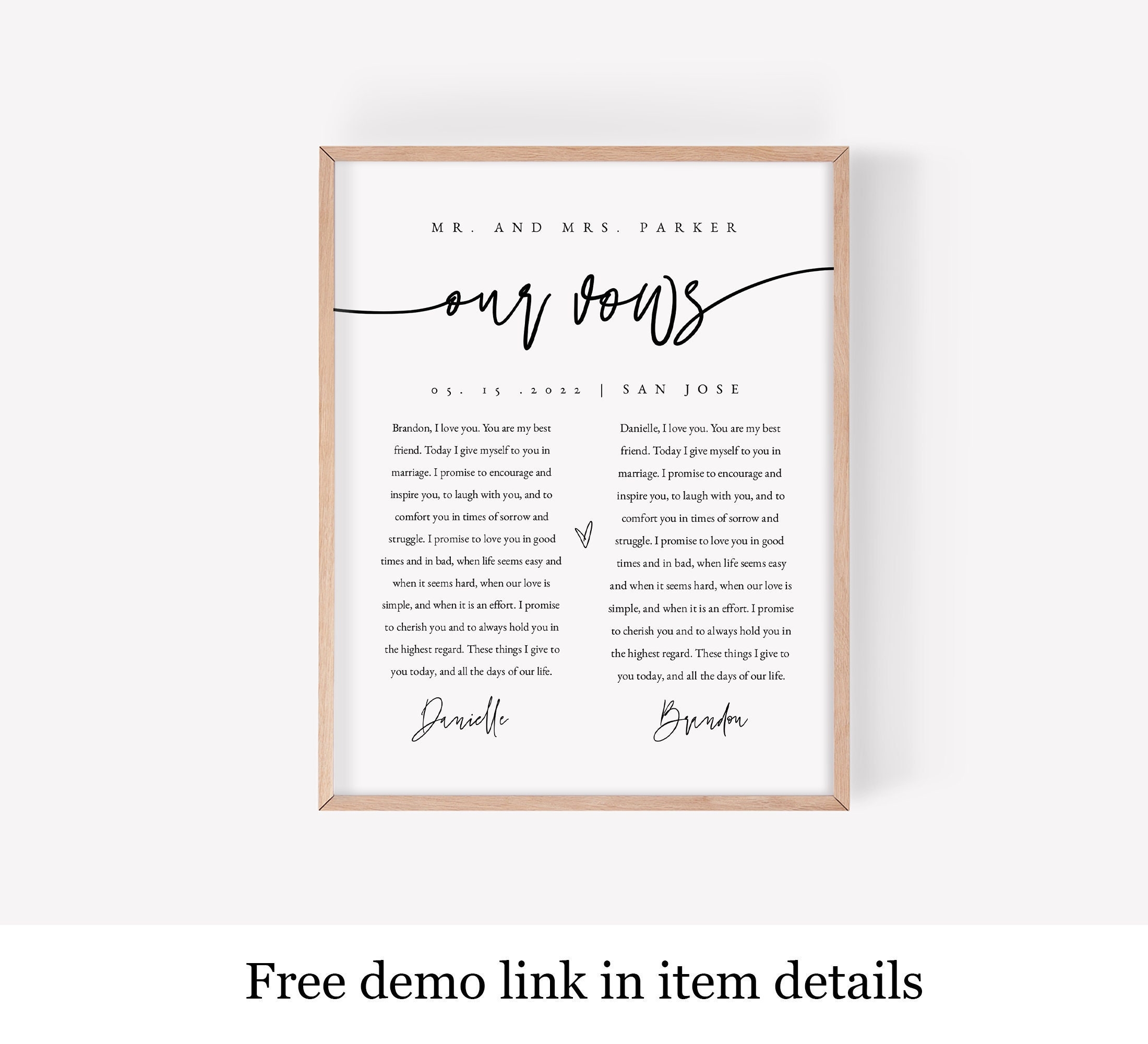 Printable Wedding Vows Sign Template Keepsake Wall Art Marriage Poster Decor His And Hers Templett Instant Download Heart DIY f24 Etsy