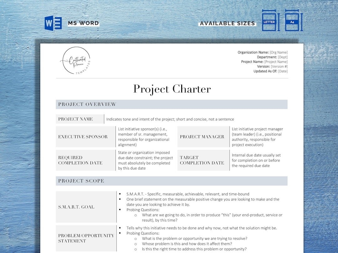 Project Charter Template How To Write A Project Charter Best Project Charter Includes All Elements Project Initiation Instructions Etsy Project Charter Template How To Write A Project Charter Best Project Charter Includes All Elements Project Initiation Instructions Etsy