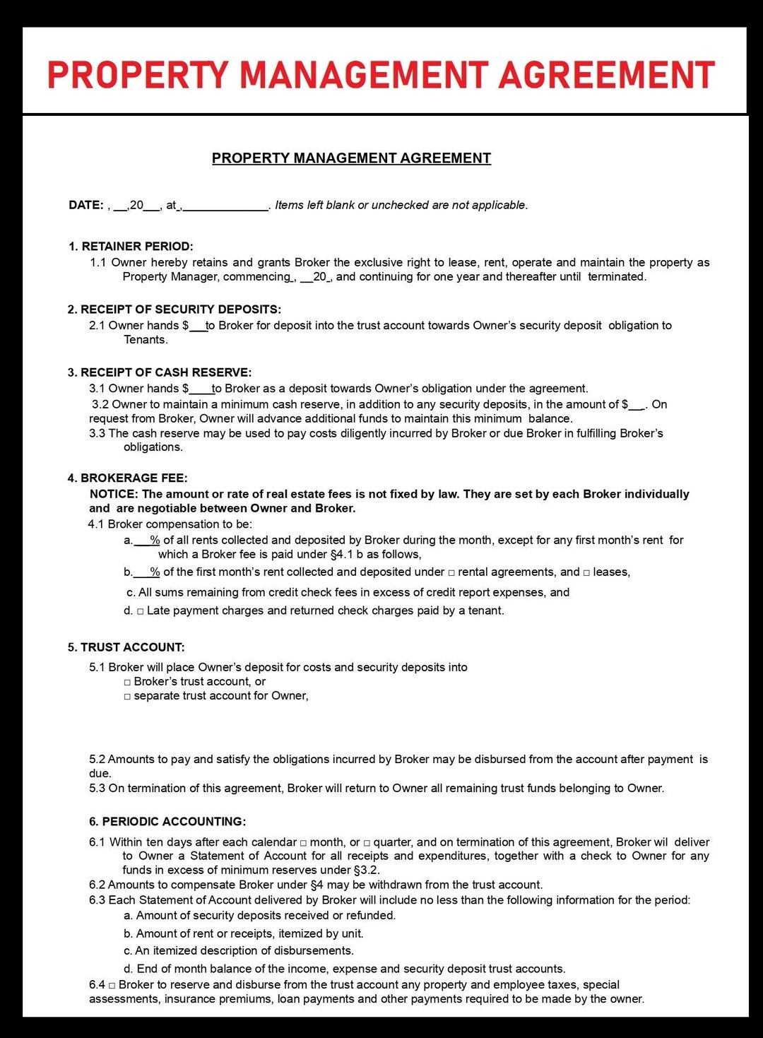 Property Management Agreement Residential Or Commercial Property Management Contract Template Word And PDF File Instant Download Etsy