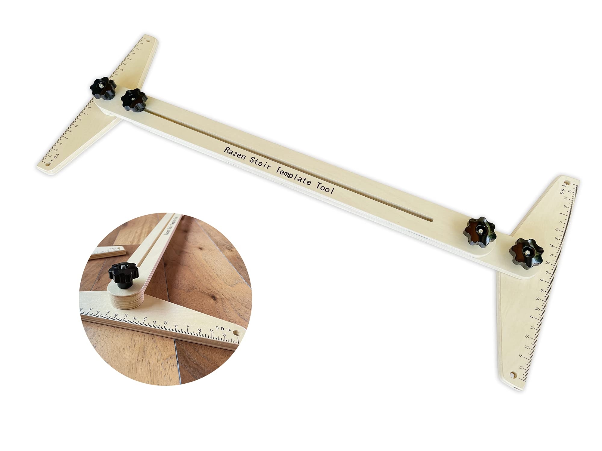 Razen Stair Tread Template Tool Gen3 0 Wood Stair Jig For Measuring Shelf Laminate Treads And Risers Adjustable Stair Gauge From 30 25 To 49 25 Upgraded Screw Tightening Amazon