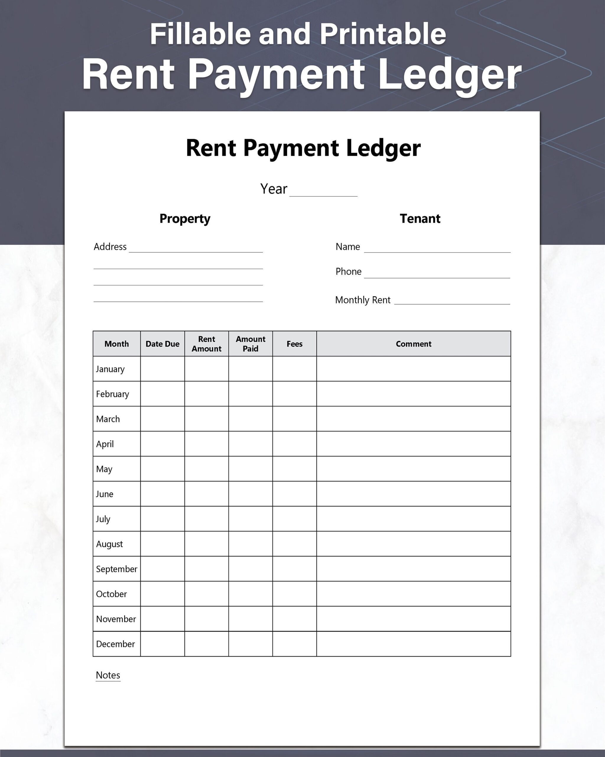 Rent Payment Ledger Tenant Payment Log Fillable And Printable Payment Tracker Ideal For Any Landlord Instant Download PDF Etsy Israel