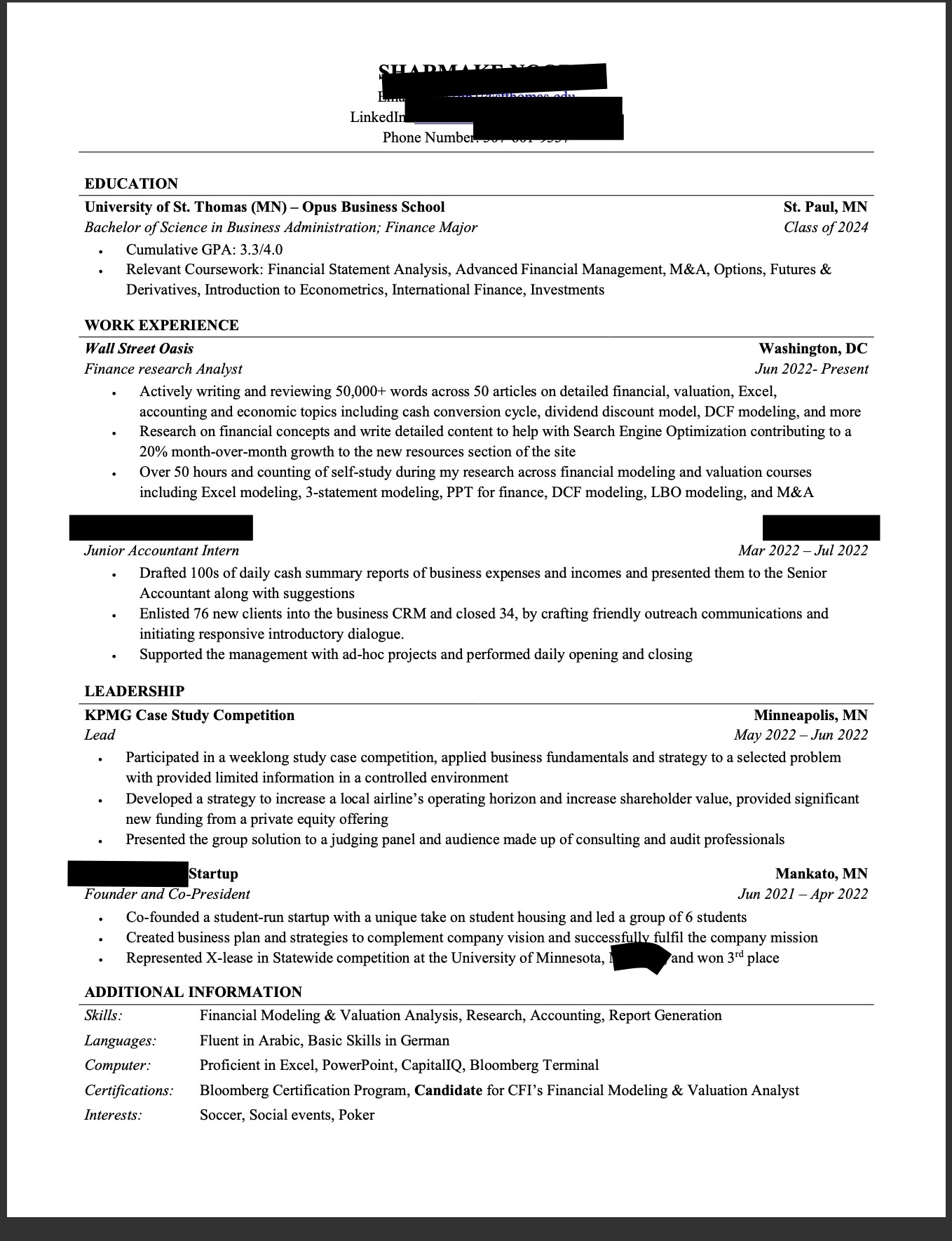 Resume Critique Wall Street Oasis