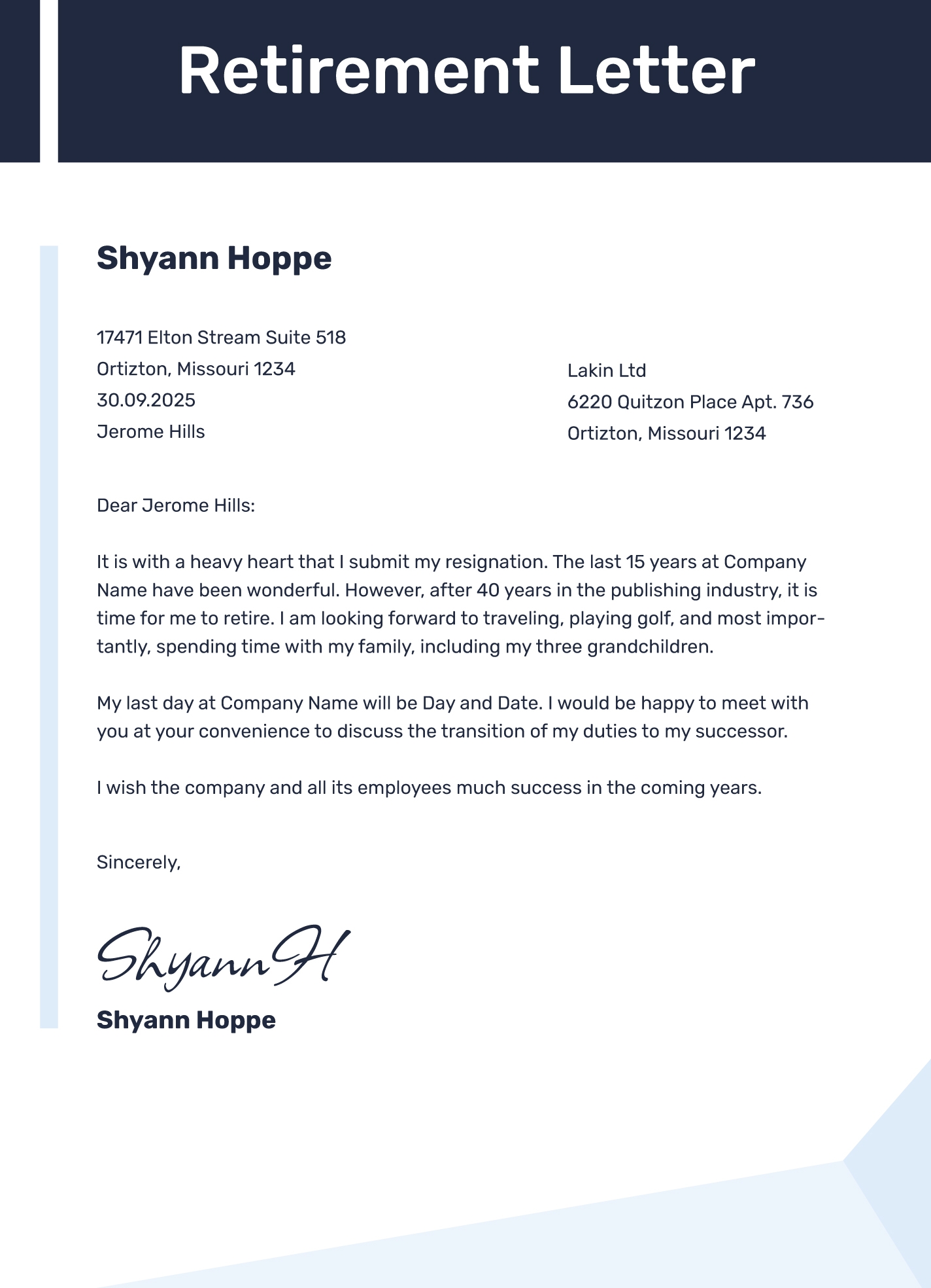 retirement letter template retirement letter template