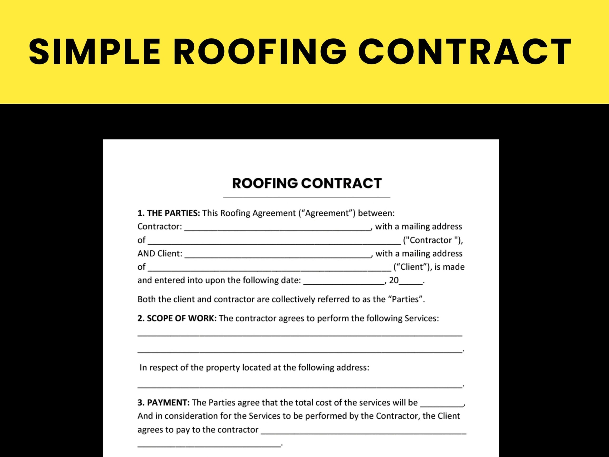 Roofing Contract Template Printable PDF Editable And Fillable Microsoft Word And Google Docs Etsy Roofing Contract Template Printable PDF Editable And Fillable Microsoft Word And Google Docs Etsy