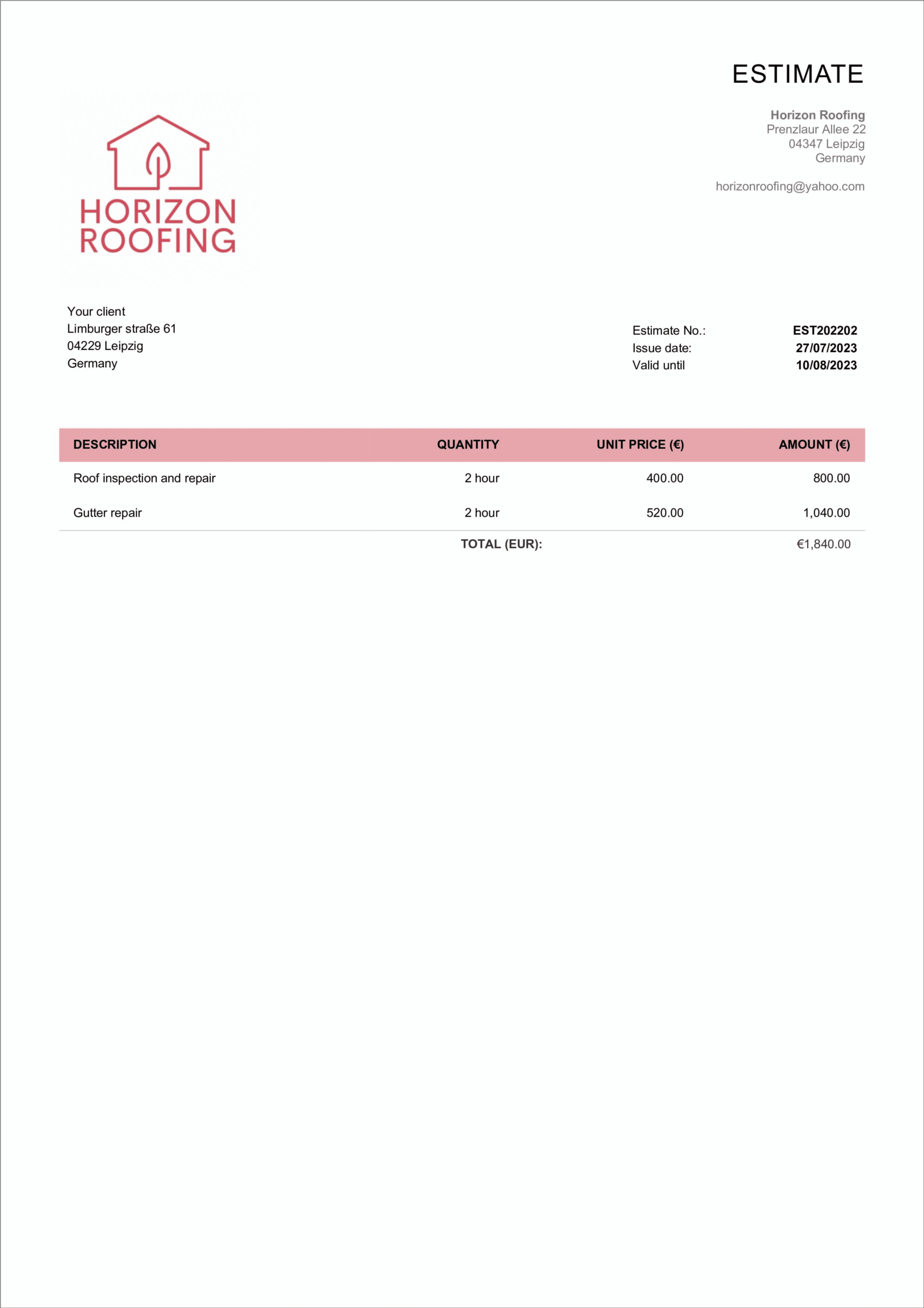 Roofing Estimate Template Free Editable Billdu Roofing Estimate Template Free Editable Billdu