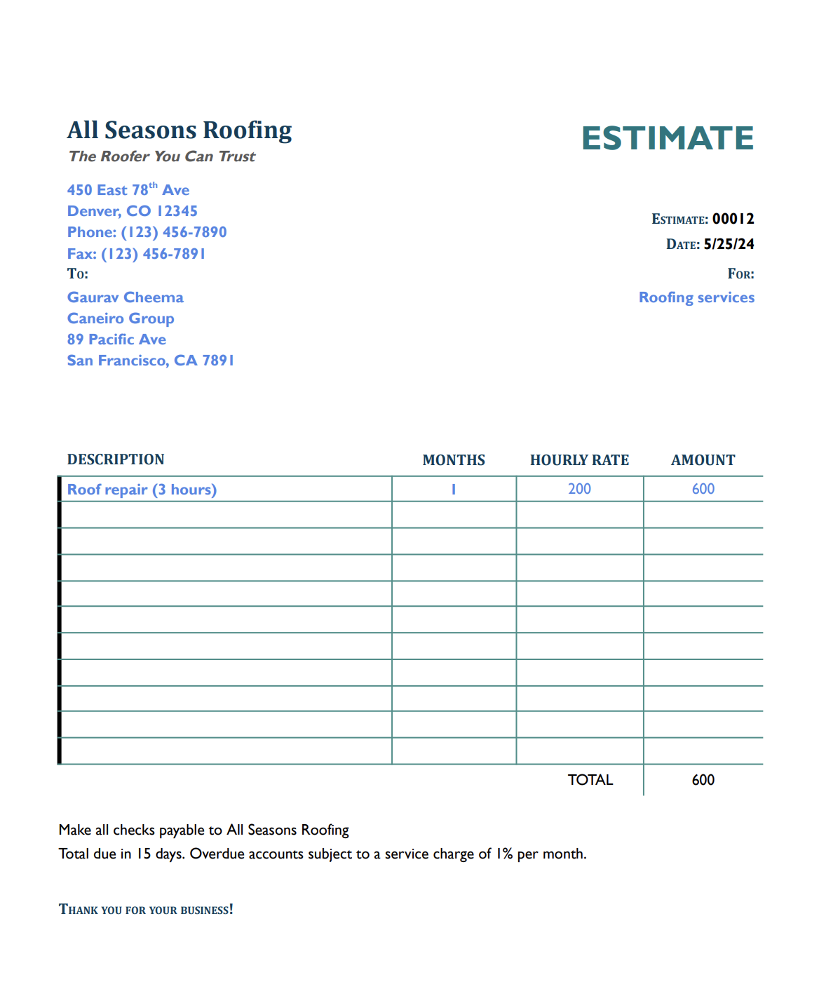 Roofing Estimate Templates Roofing Estimate Templates