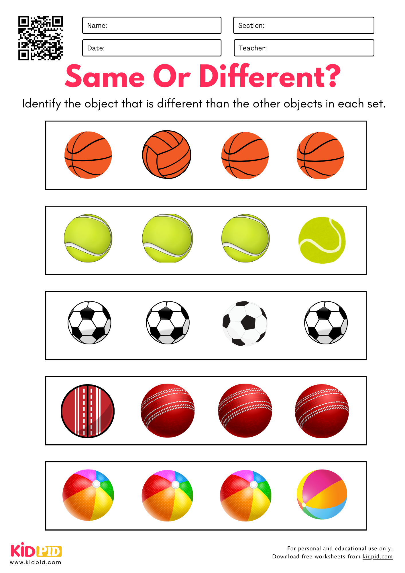 Same Or Different Worksheets For Grade 1 Kidpid