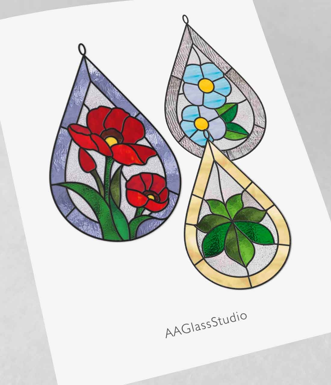 Simple Flower Stained Glass Patterns In In Teardrop AAGlassStudio
