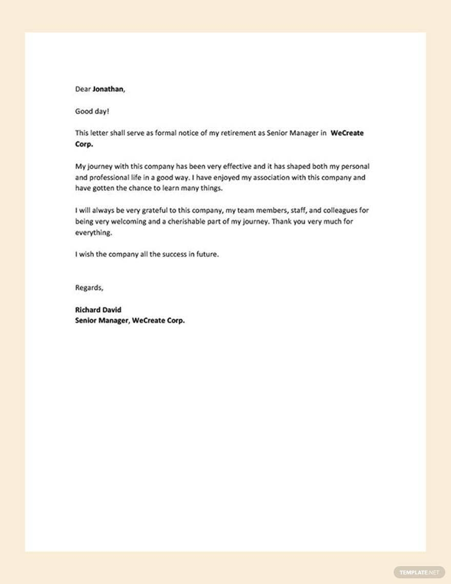 Simple Retirement Letter In Google Docs PDF Word Download Template Simple Retirement Letter In Google Docs PDF Word Download Template