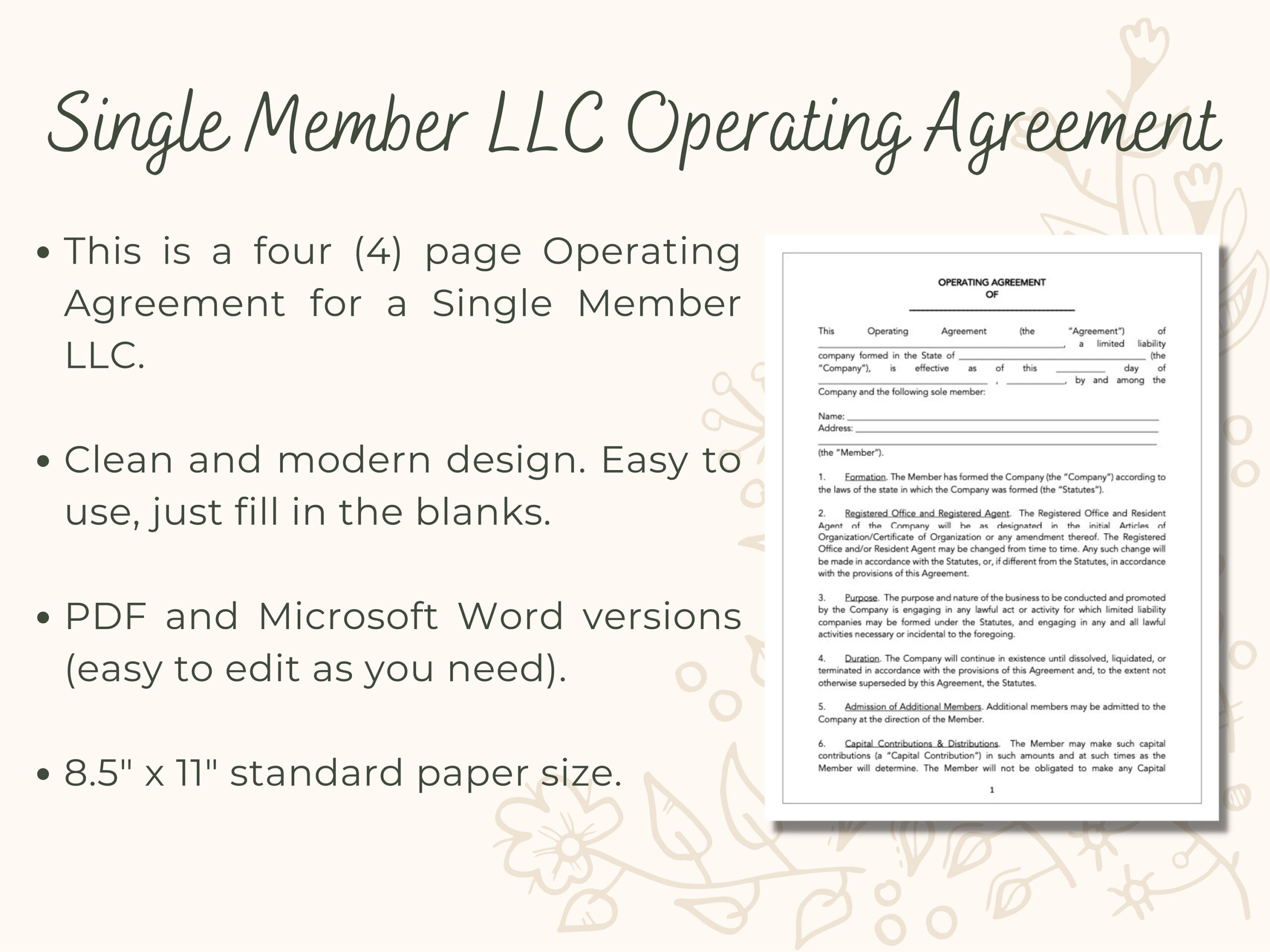 Single Member LLC Operating Agreement Contract Template Printable And Editable Business Forms Instant Digital Download Etsy Israel Single Member LLC Operating Agreement Contract Template Printable And Editable Business Forms Instant Digital Download Etsy Israel