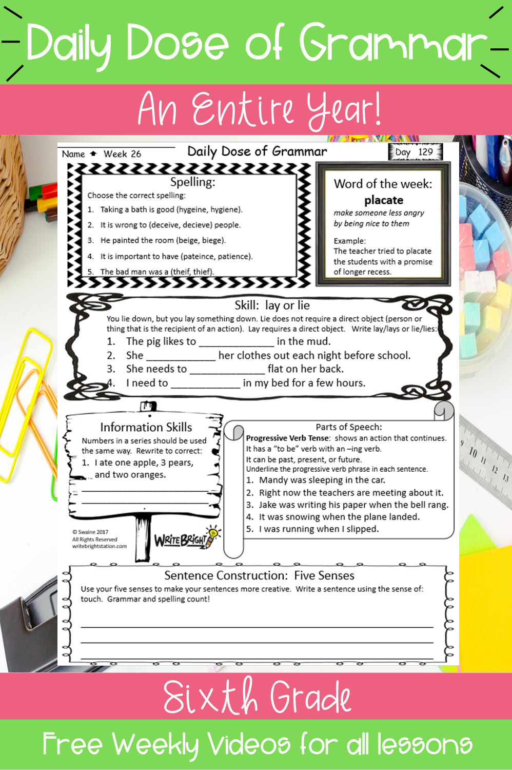 Sixth Grade Grammar Skills Daily Dose Bundle Standards Assessments Write Bright Lady Sixth Grade Grammar Skills Daily Dose Bundle Standards Assessments Write Bright Lady