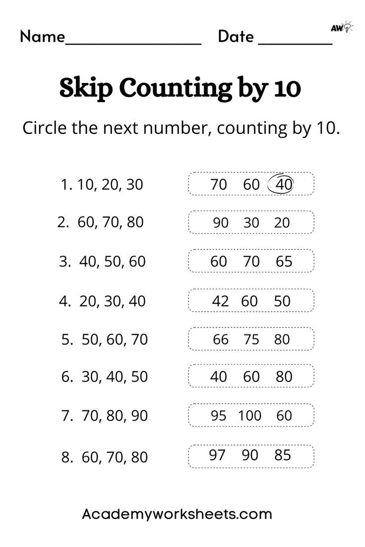 skip counting by 10 worksheets