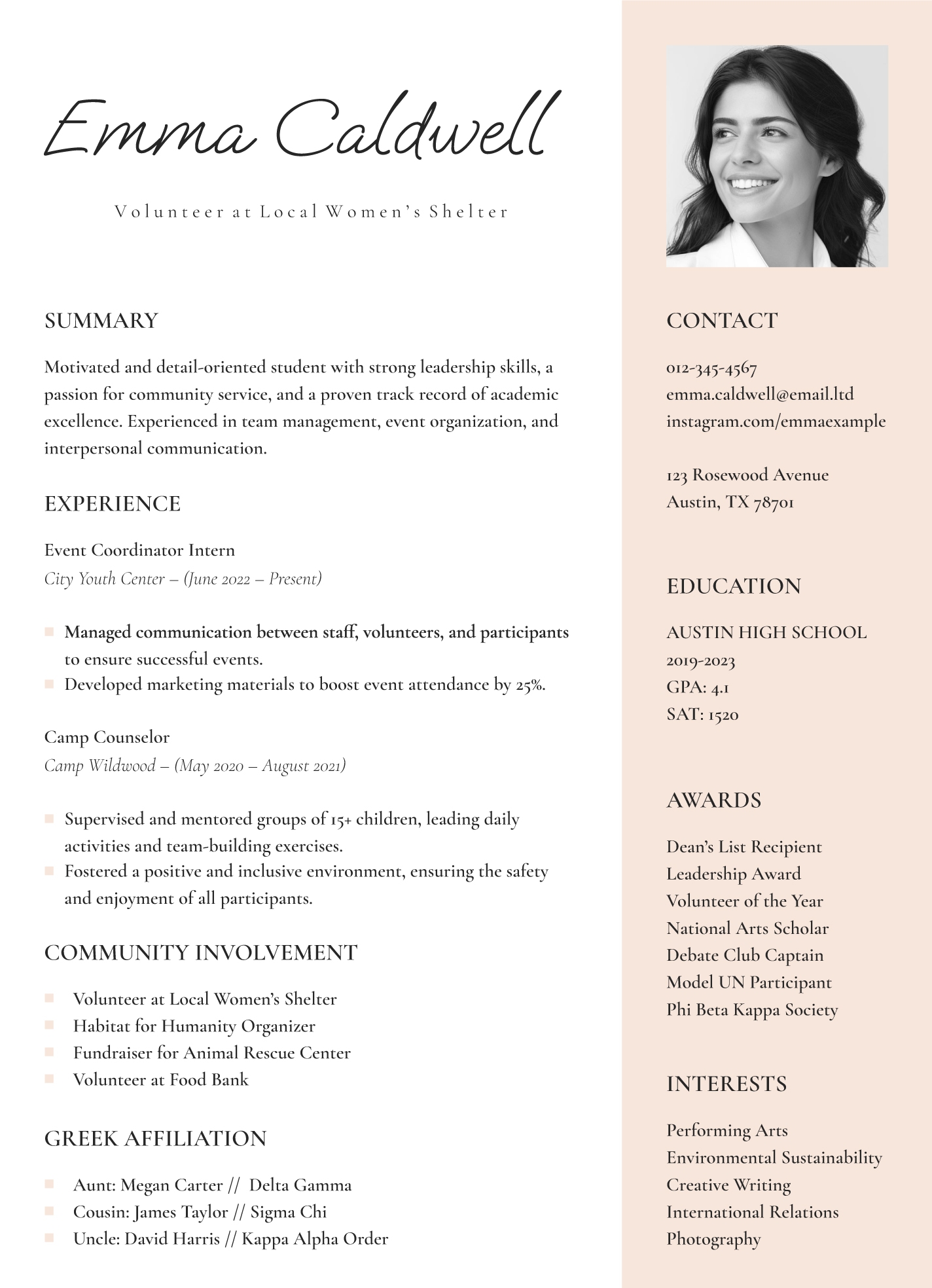 Sorority Resume Free Google Docs Template Gdoc io
