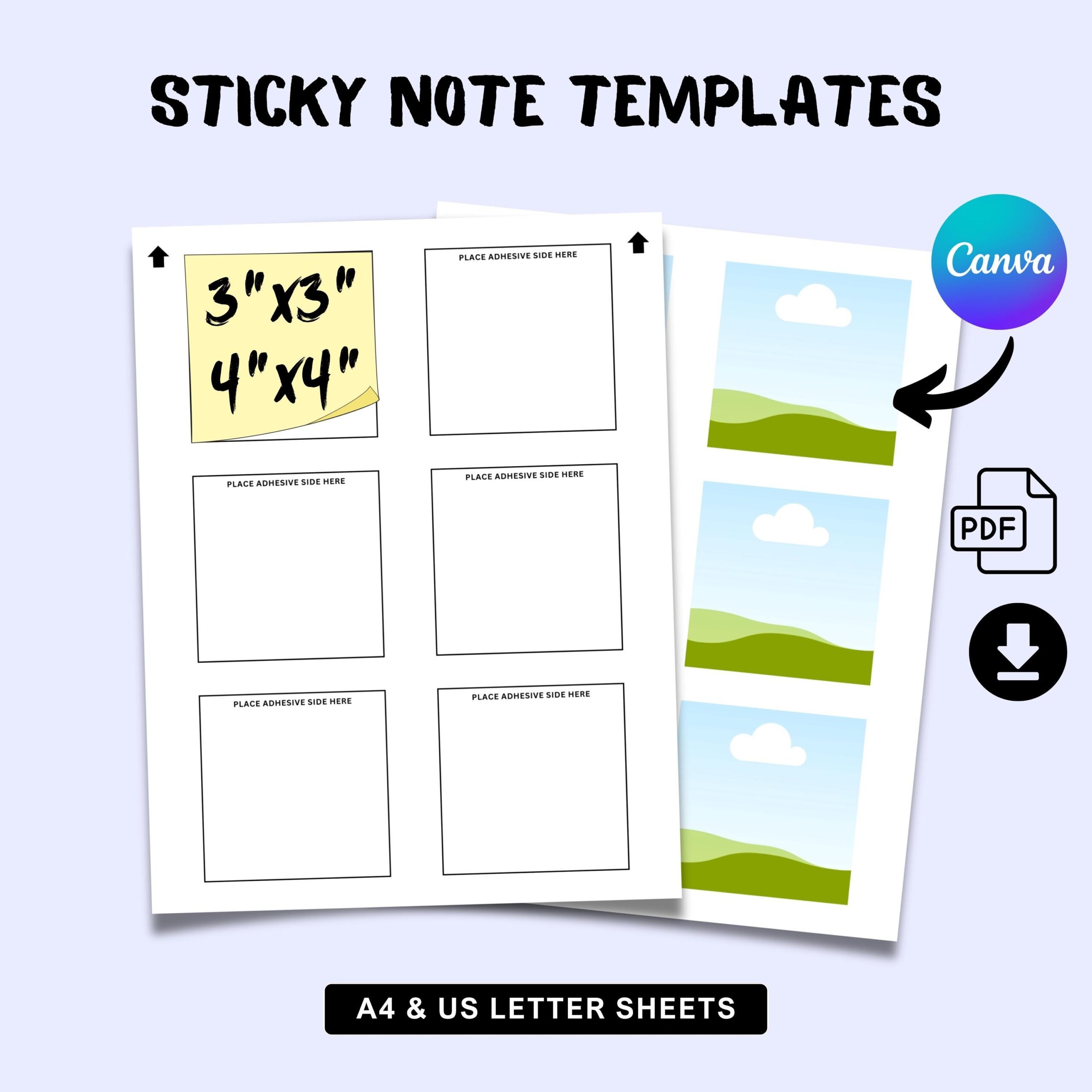 Sticky Notes Template Bundle 3x3 4x4 Canva And PDF digital Download Etsy Sticky Notes Template Bundle 3x3 4x4 Canva And PDF digital Download Etsy