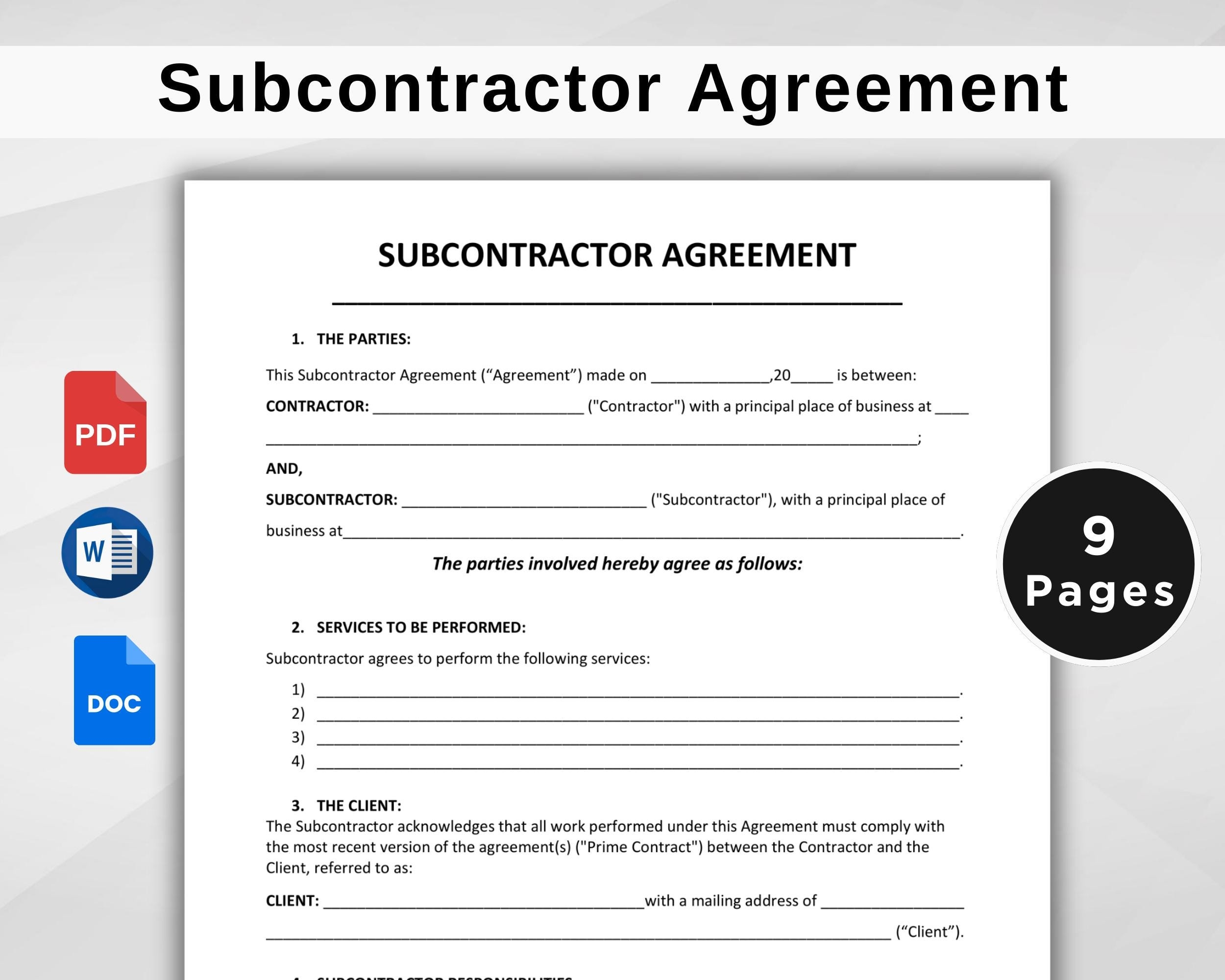 subcontractor contract template subcontractor contract template