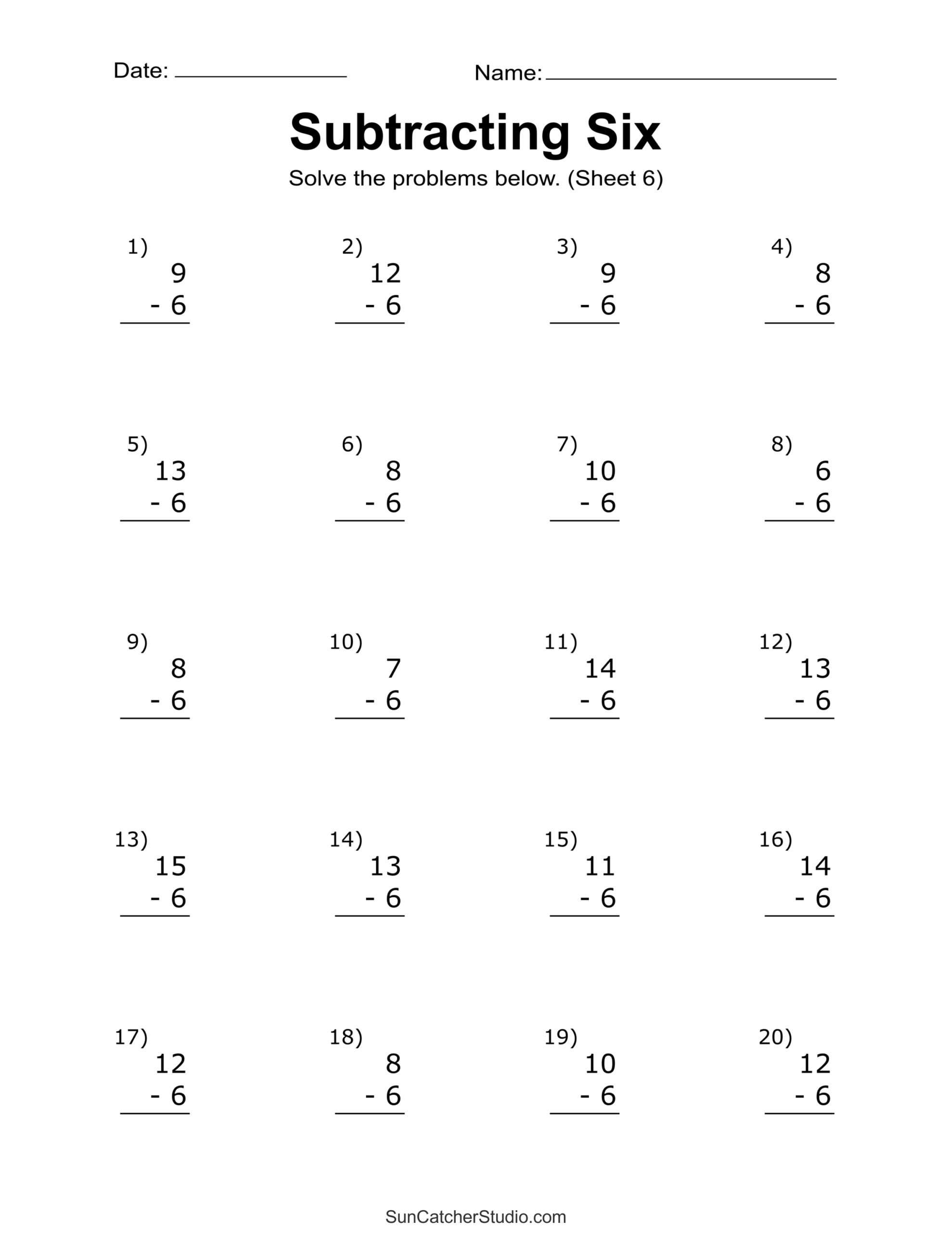 single digit subtraction worksheets