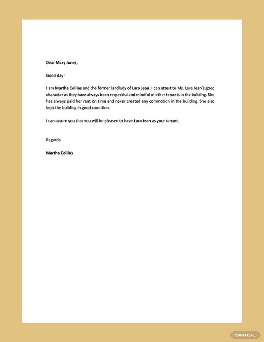 landlord reference letter template