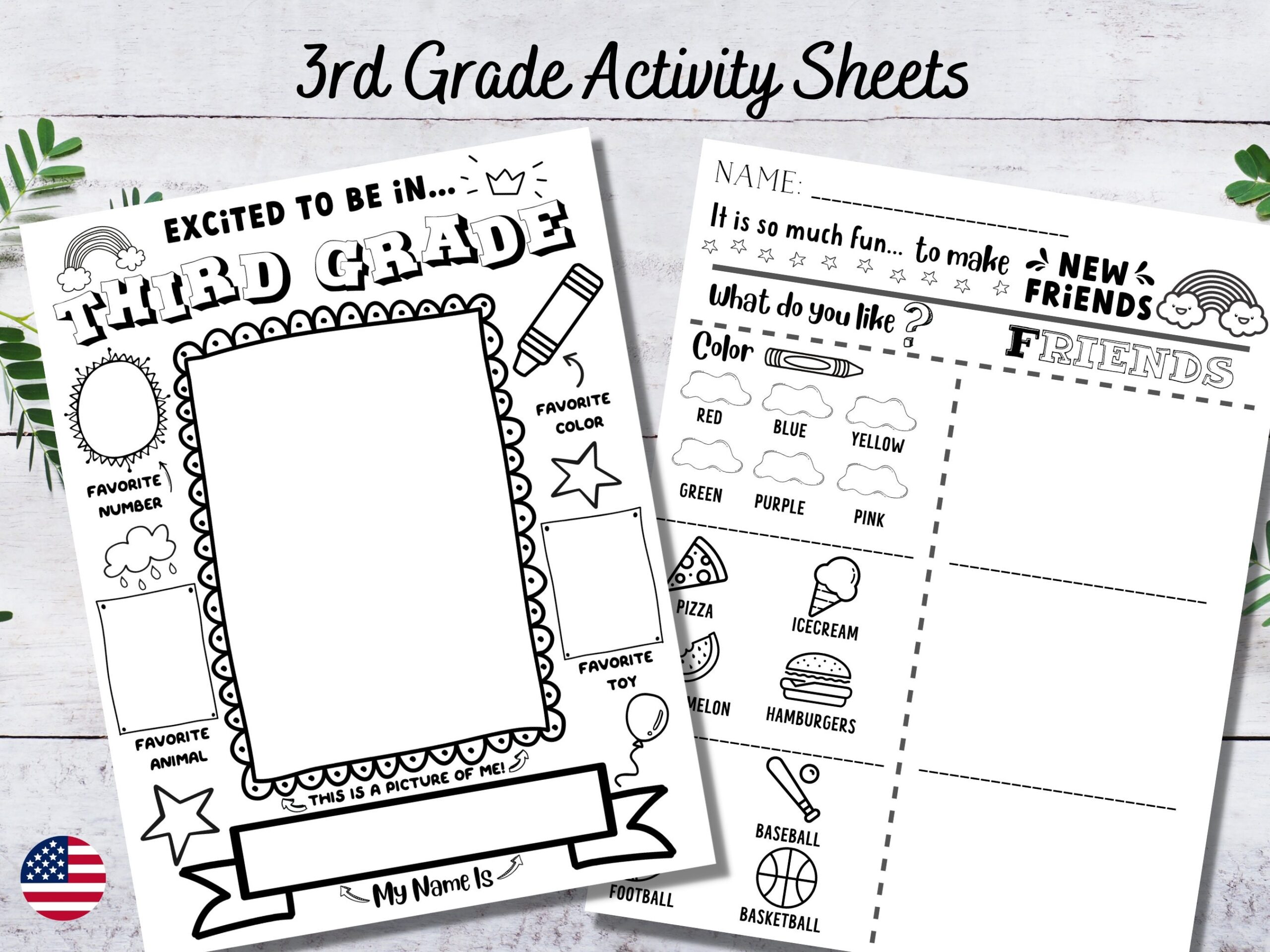 Third Grade Activity Sheets All About Me Making Friends PDF Printable Etsy