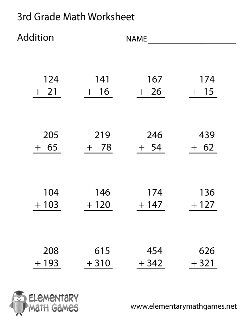 Third Grade Addition Worksheet Third Grade Addition Worksheet