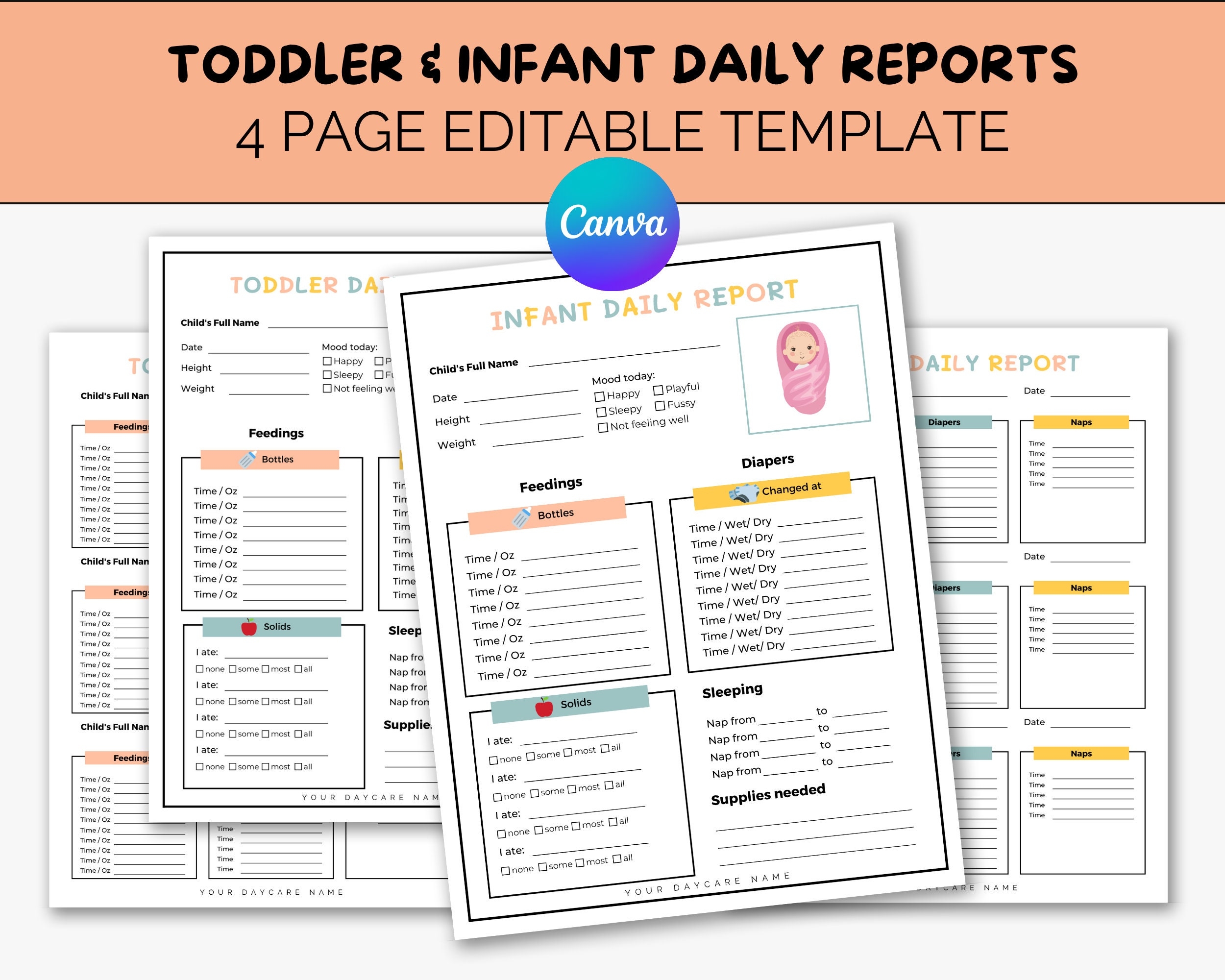 Toddler And Infant Daily Report Daycare Daily Report Printable Nanny Log Baby Food Tracker Daycare Forms Etsy Israel
