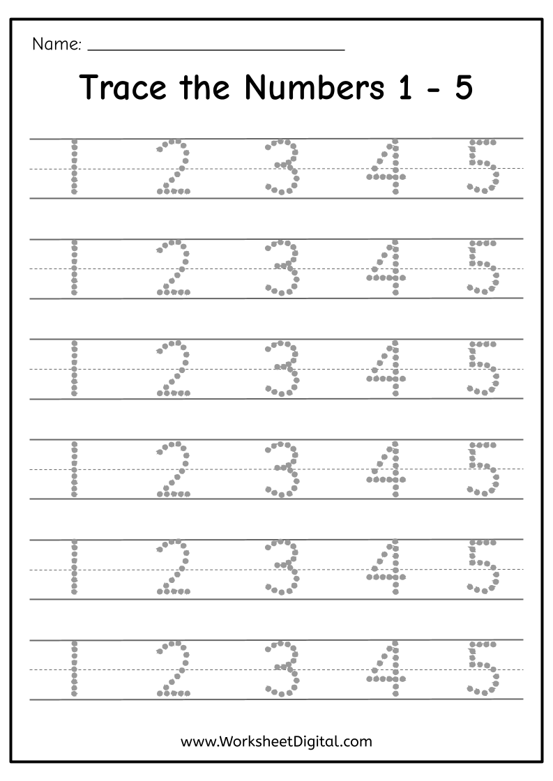 Trace The Numbers 1 5 Trace The Numbers 1 5