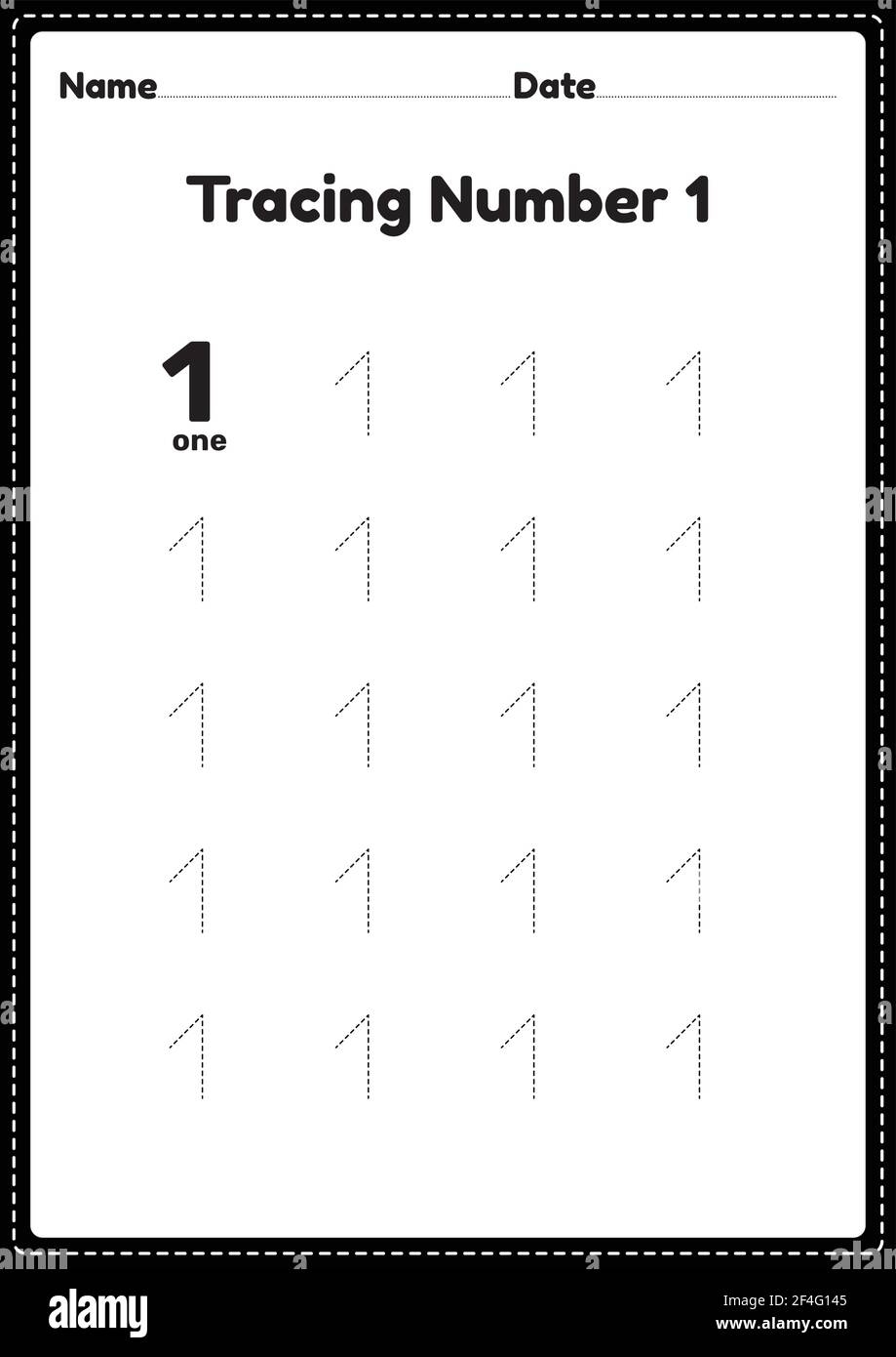 Tracing Number 1 Worksheet For Kindergarten And Preschool Kids For Educational Practice In A Printable Page Stock Vector Image Art Alamy